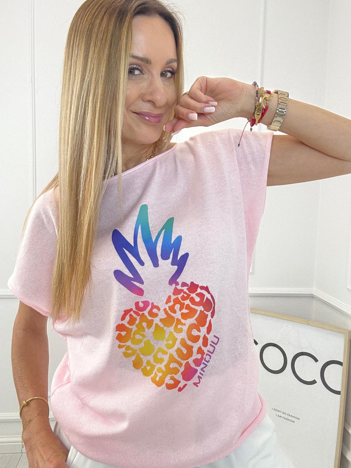 Różowa Bluzka Logo Minouu Ananas
