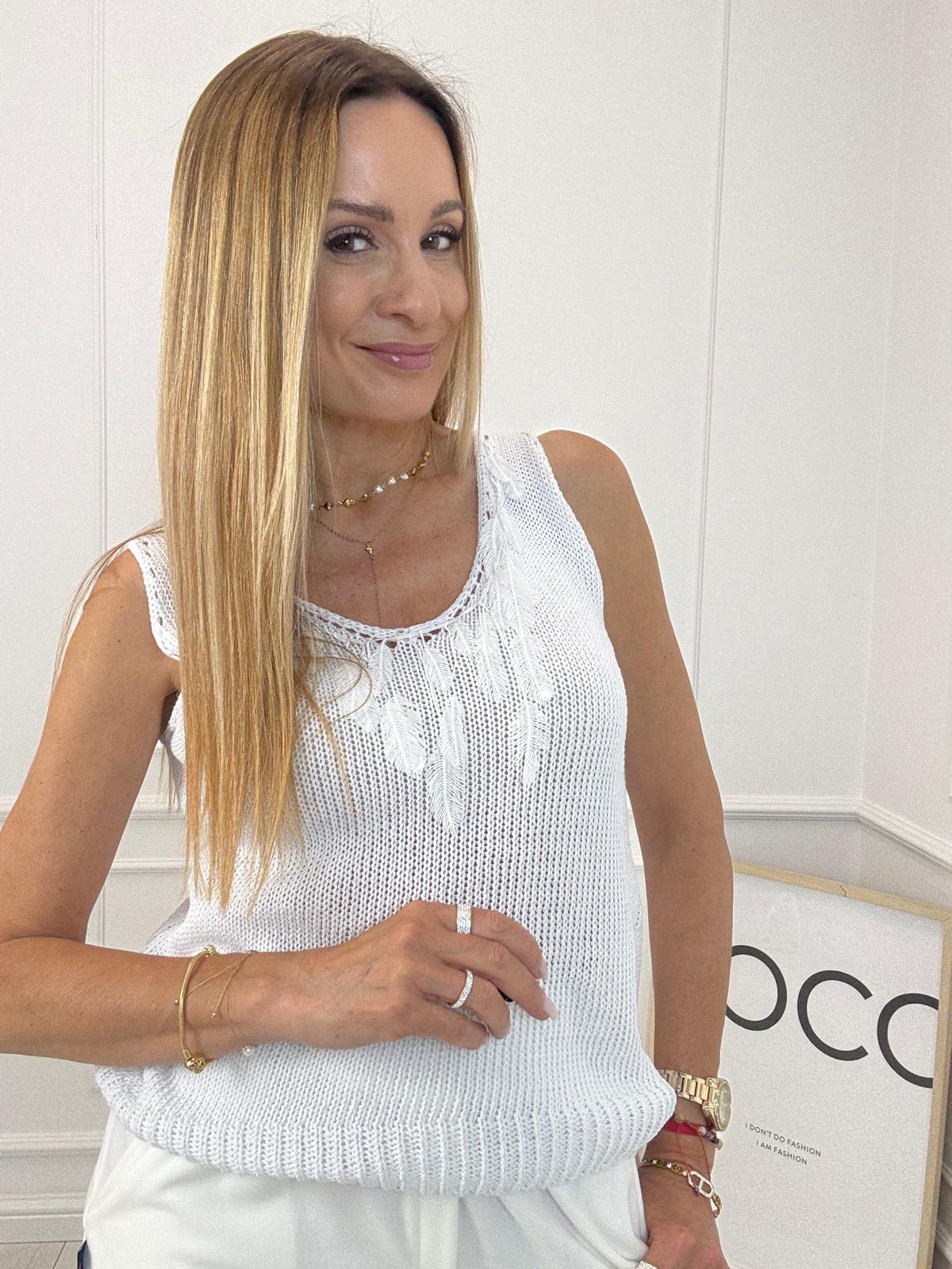 Biała Bluzka Top Ażur Piórka MINOUU 