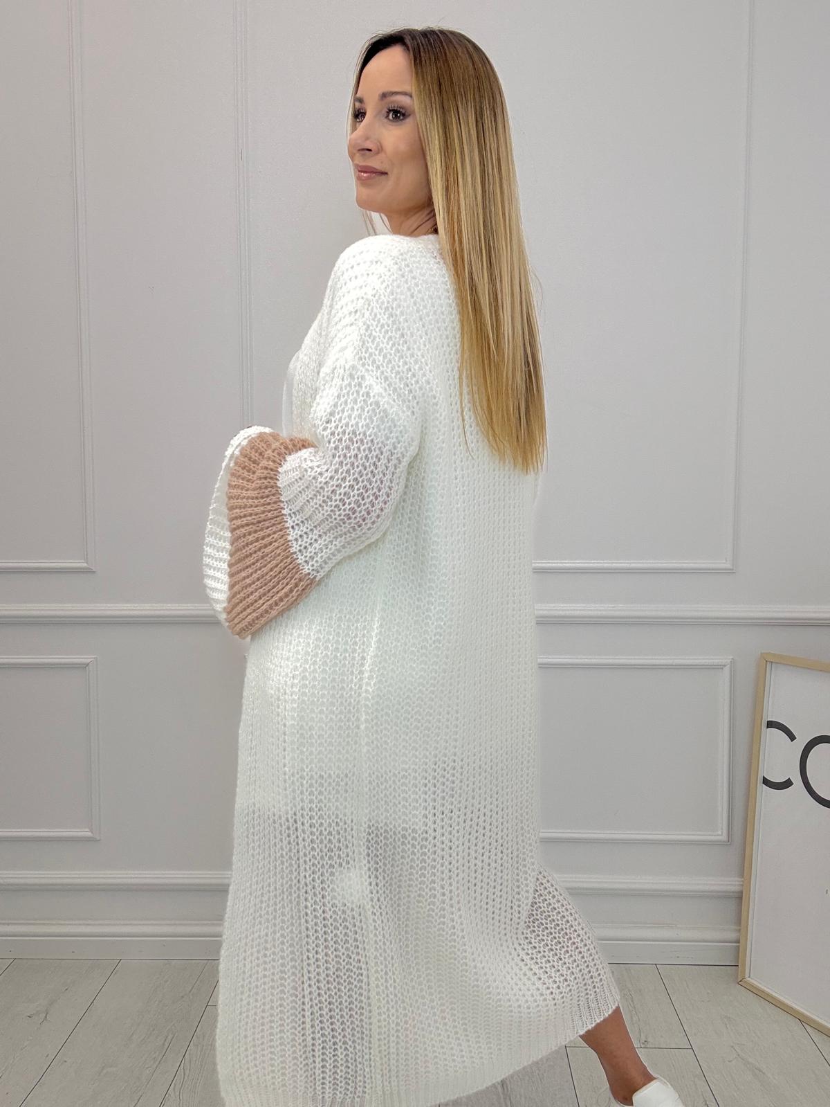 Kokos Kardigan Sweter Minouu z Różowymi Paskami
