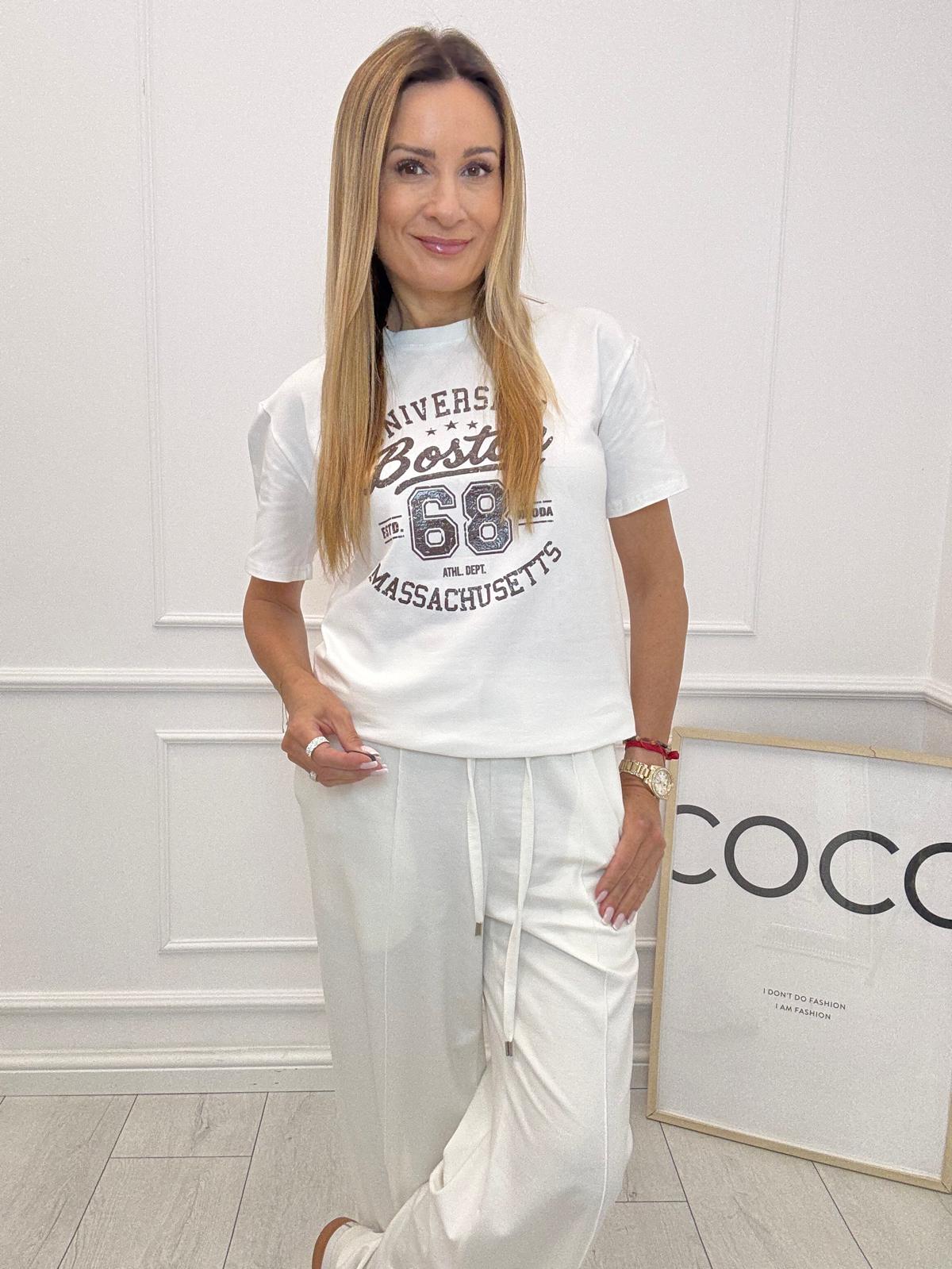 Biała Bluzka T-shirt Nooda Boston