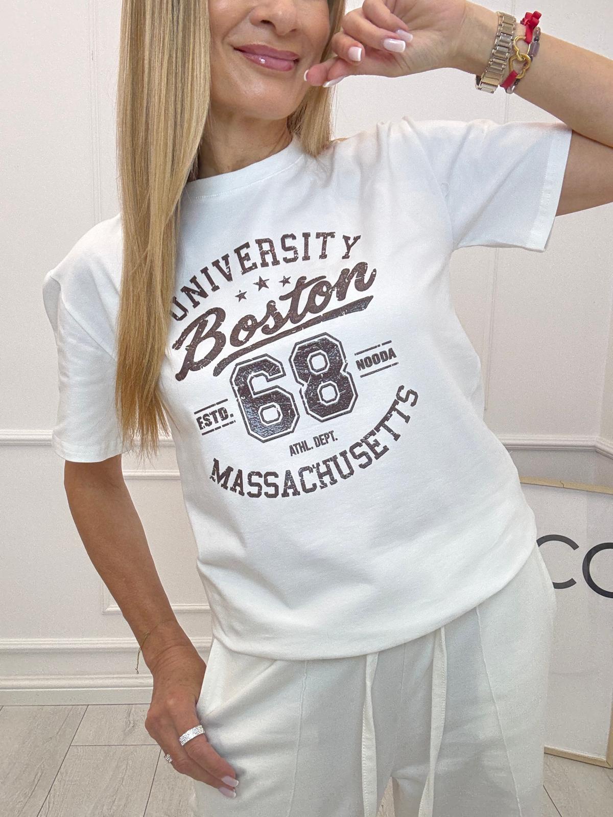 Biała Bluzka T-shirt Nooda Boston