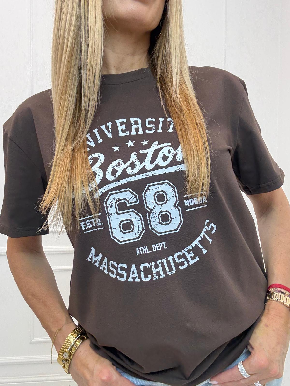 Bluzka T-shirt Nooda Massachusetts Czekolada