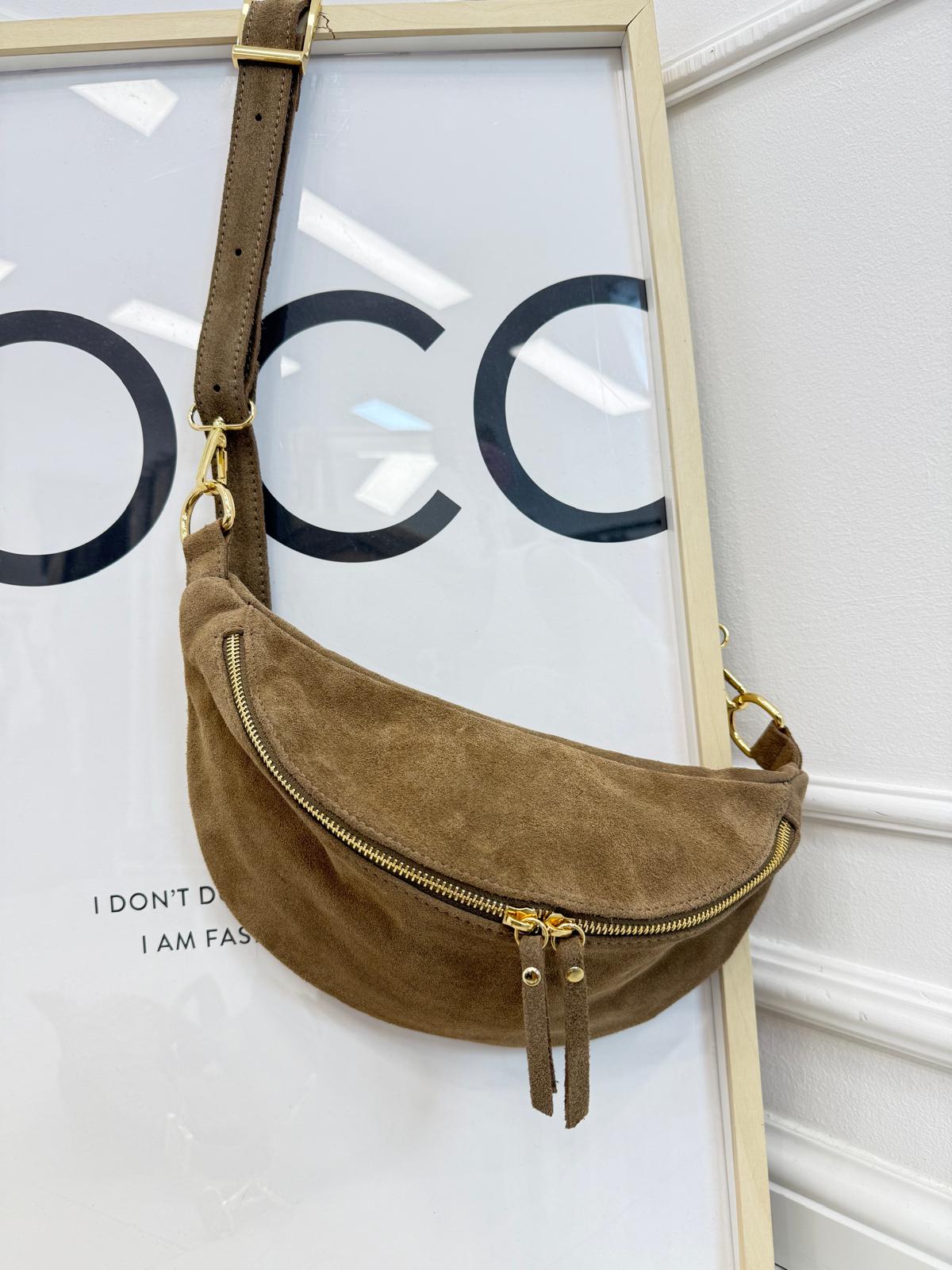 Zamszowa Nerka Torba Borse In Pelle Mleczna Kolor Camel