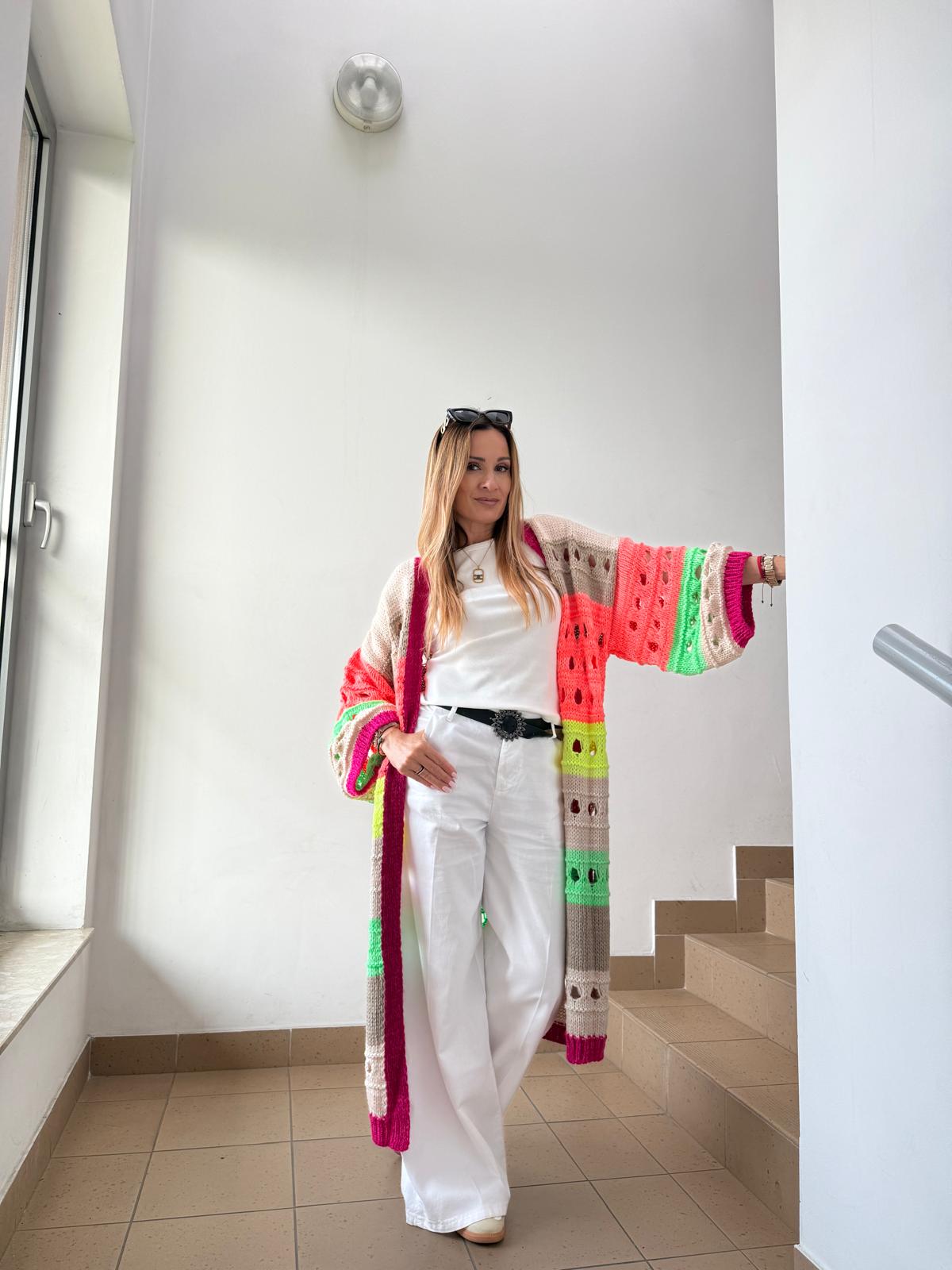 Kolorowy  Kardigan Boho Minouu Różowy