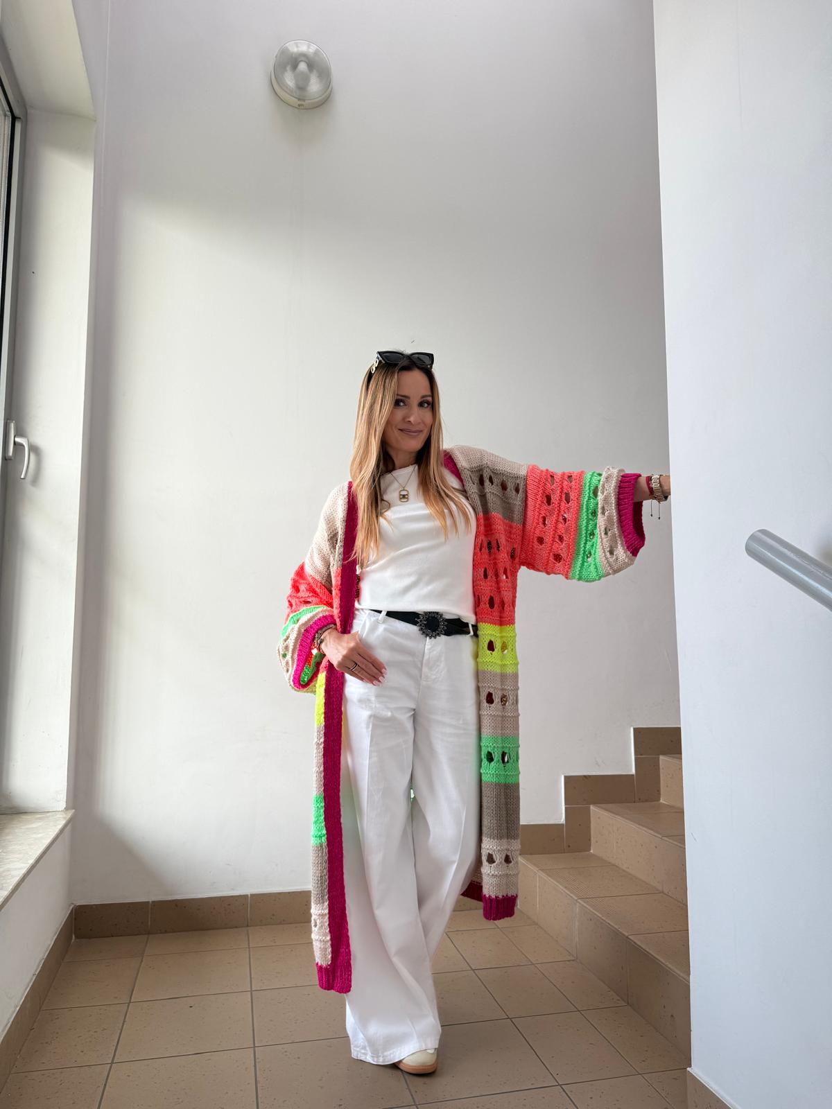 Kolorowy  Kardigan Boho Minouu Różowy