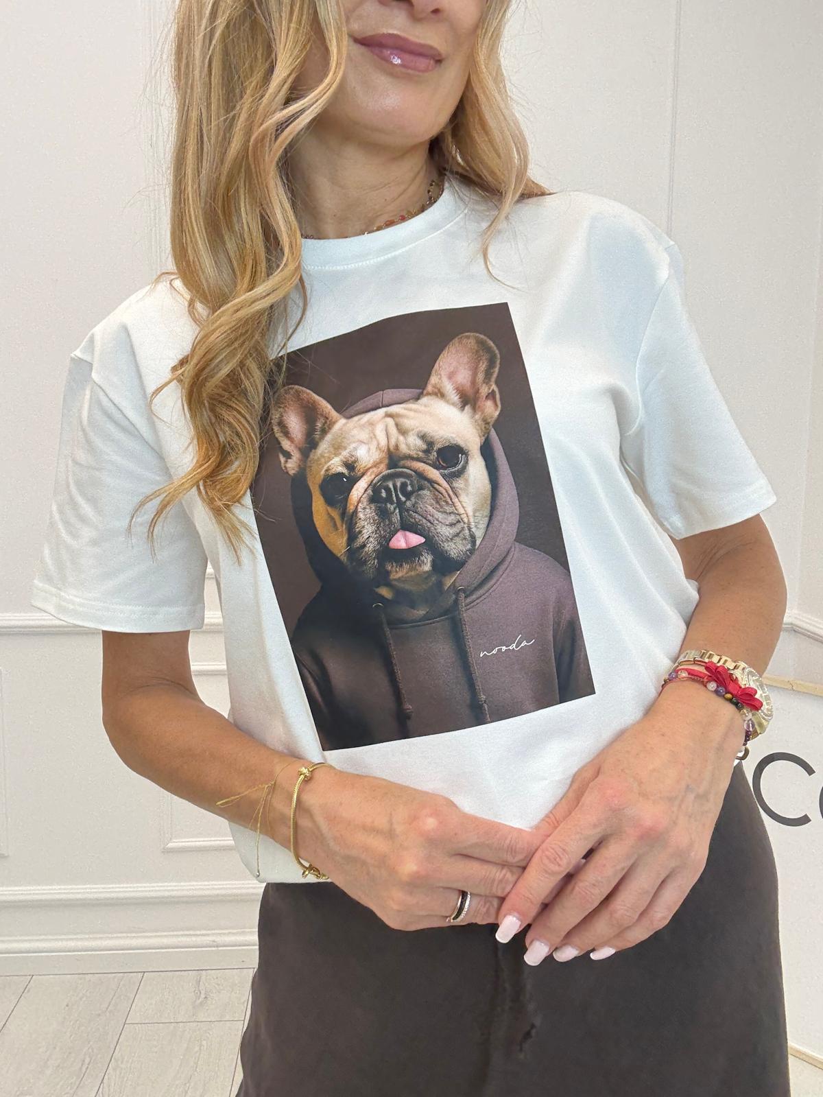 Biała Bluzka T-shirt Nooda Model z Buldogiem