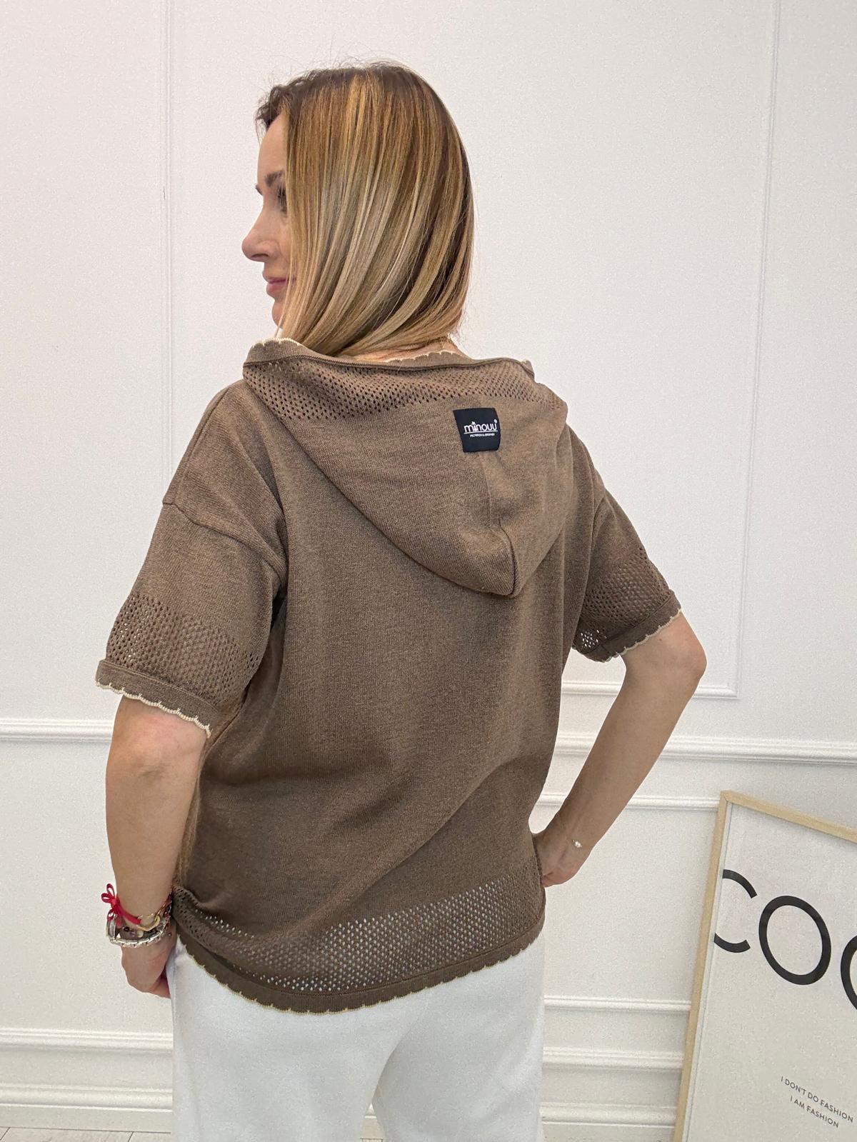  Minouu Bluza z Krabem na Krótki Rękaw Mleczna Czekolada 