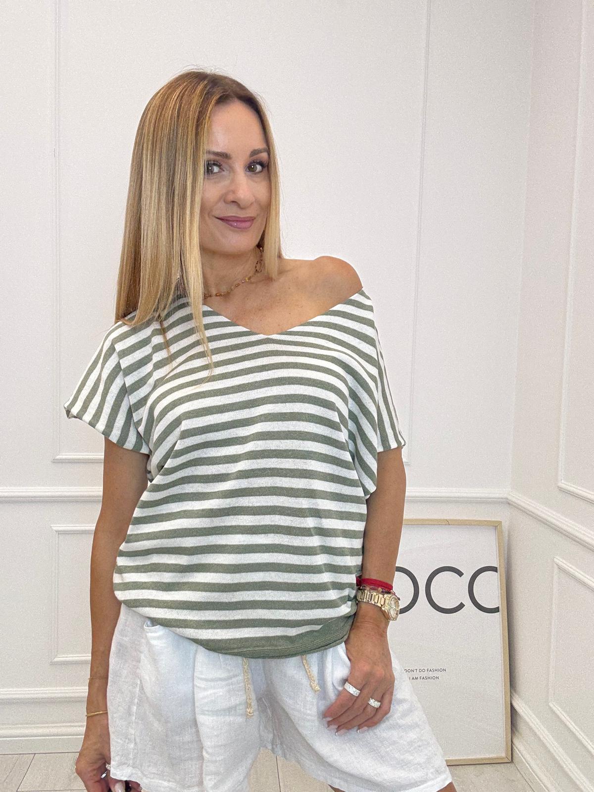 Bluzka Flora Minouu w Khaki Paski