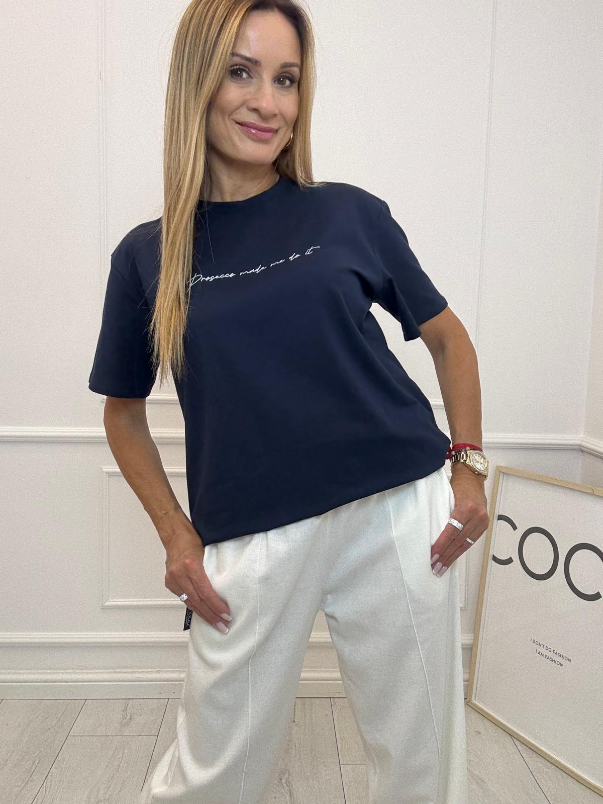 Granatowa Bluzka T-shirt Nooda Prosecco