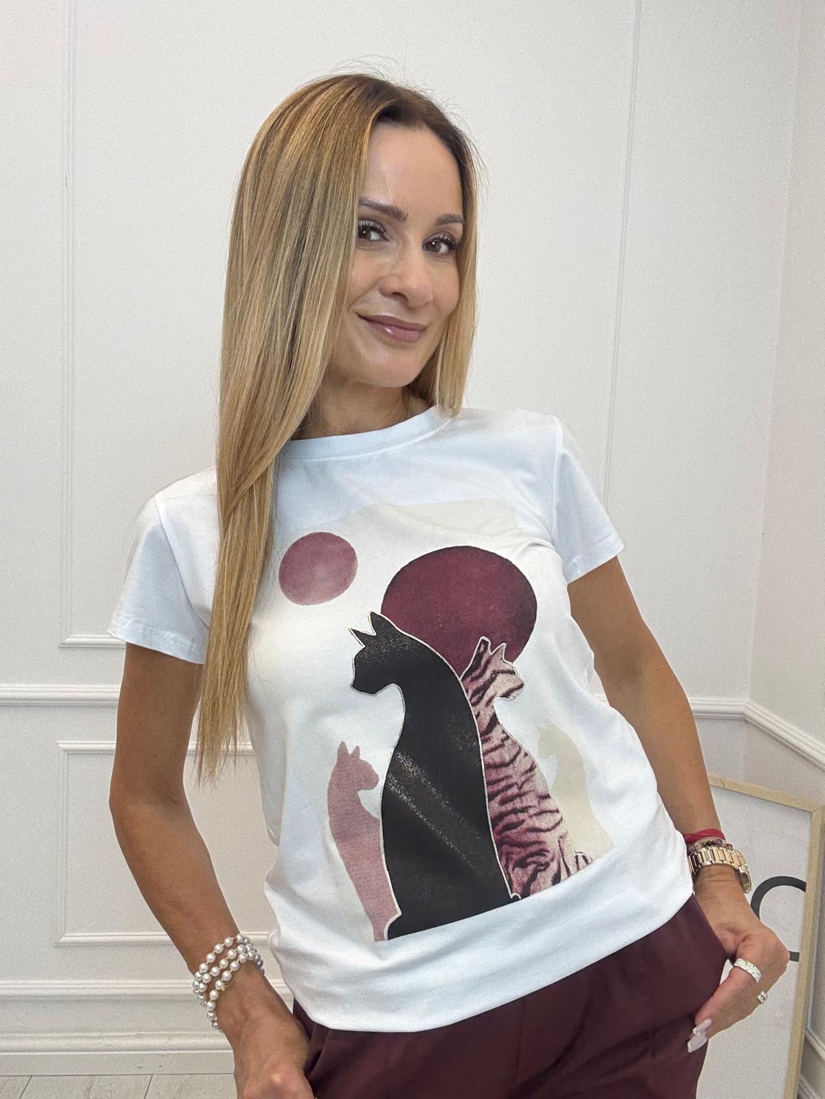 Biała Bluzka T-shirt Cats