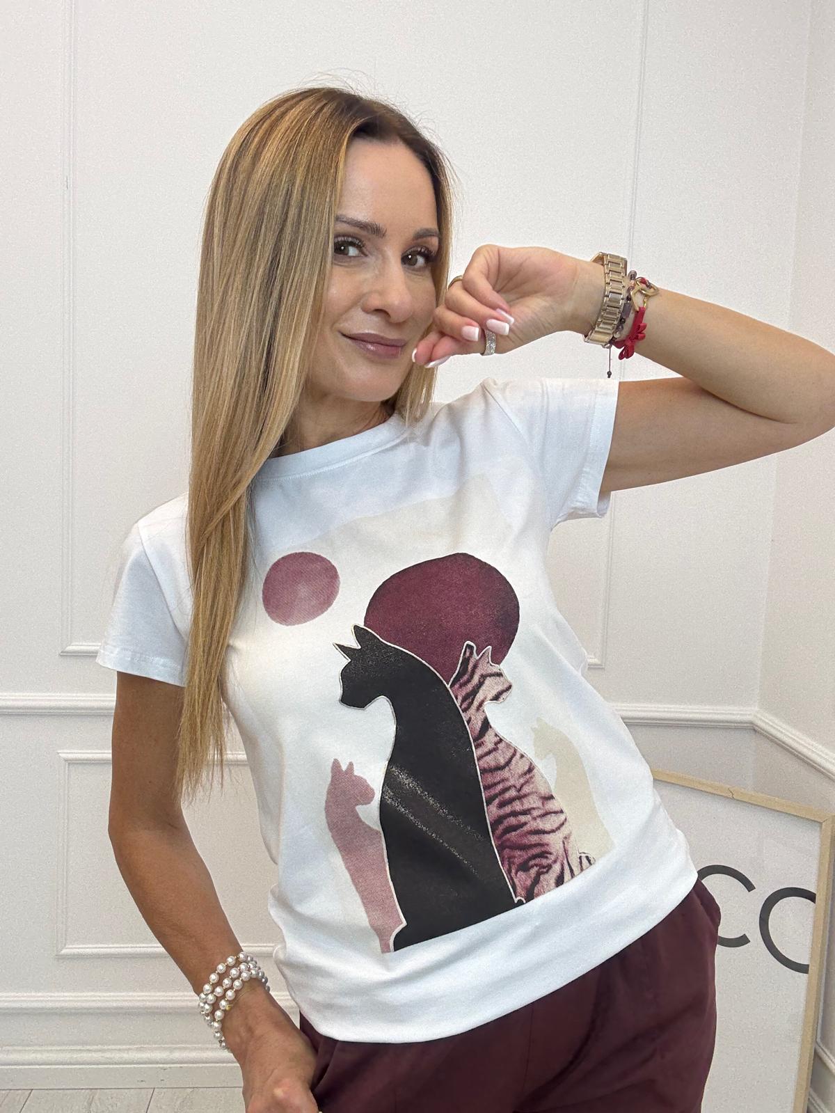 Biała Bluzka T-shirt Cats