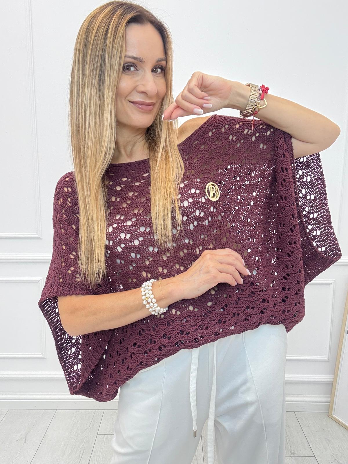 Wino Sweter Minouu Ażur z Broszką BB