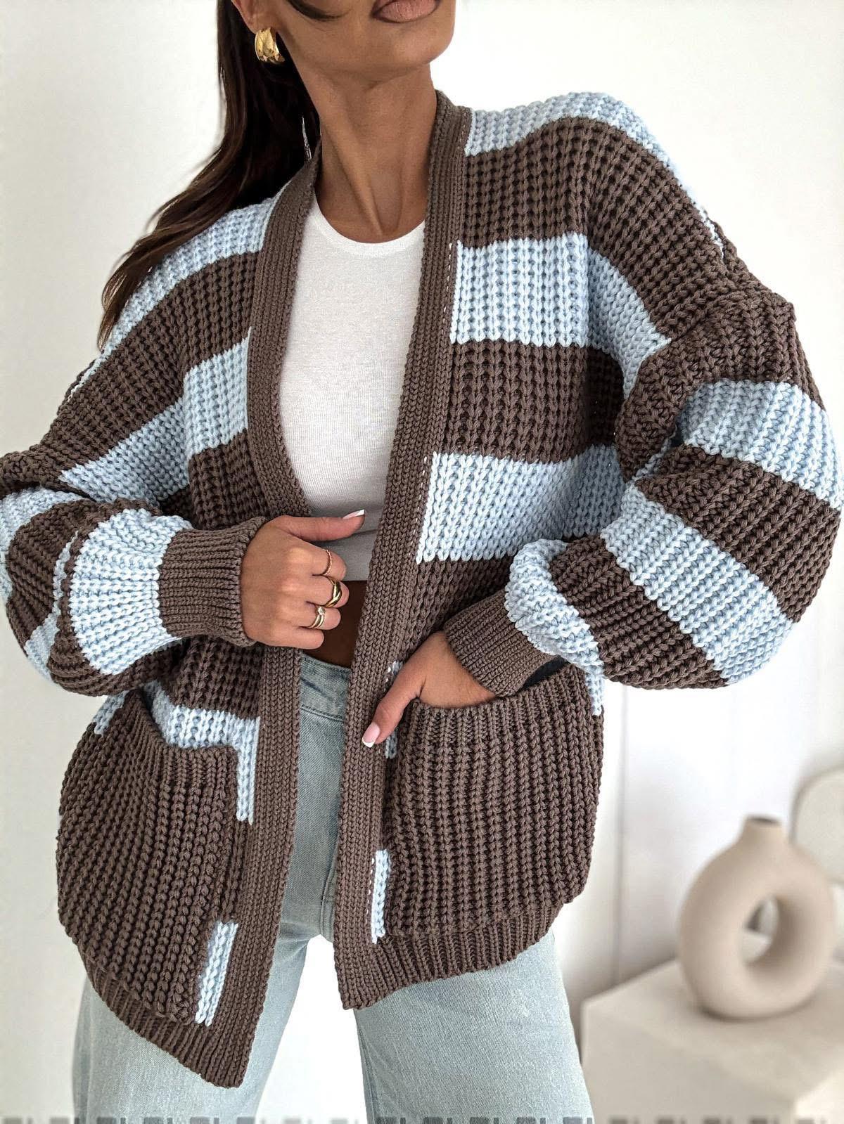 Sweter Kardigan Czekolada w Niebieskie Paski BOCCA