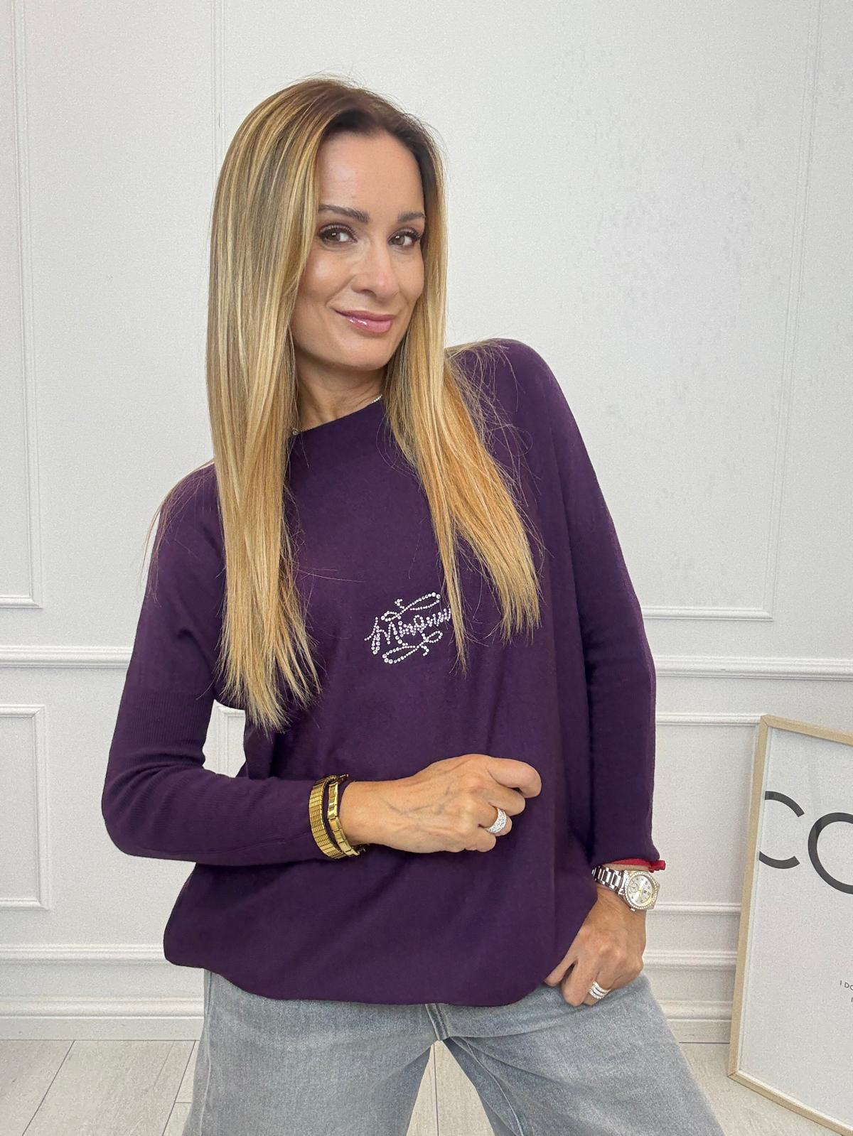 Bluzka Sweter Minouu z Diamentowym Logo Śliwka