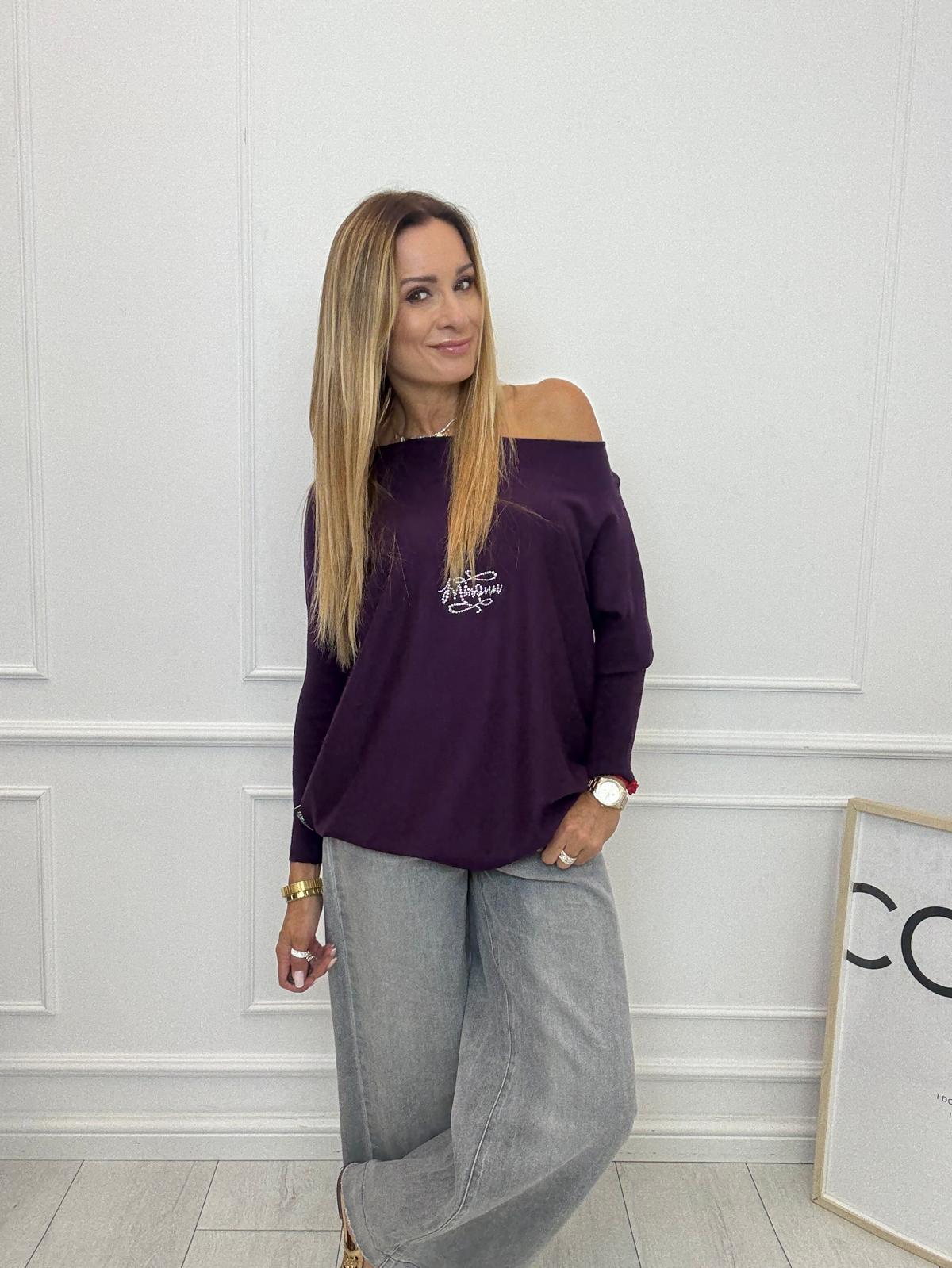 Bluzka Sweter Minouu z Diamentowym Logo Śliwka