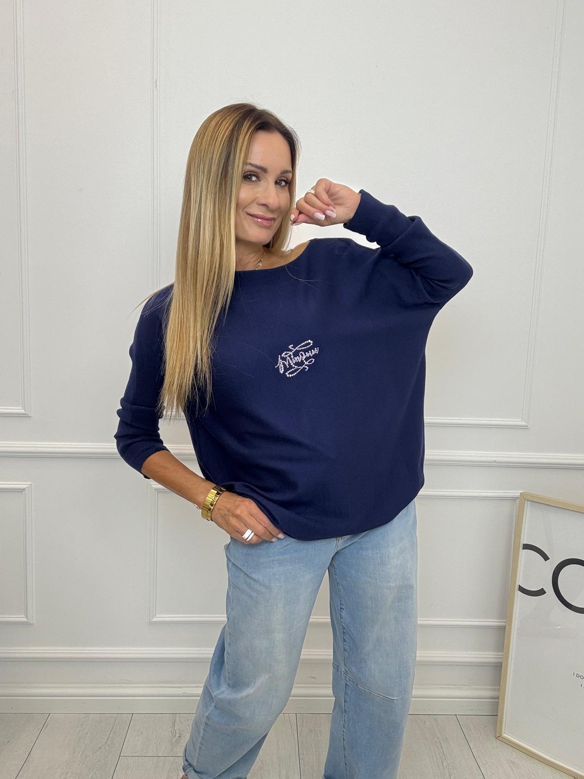 Bluzka Sweter Minouu z Diamentowym Logo Granat