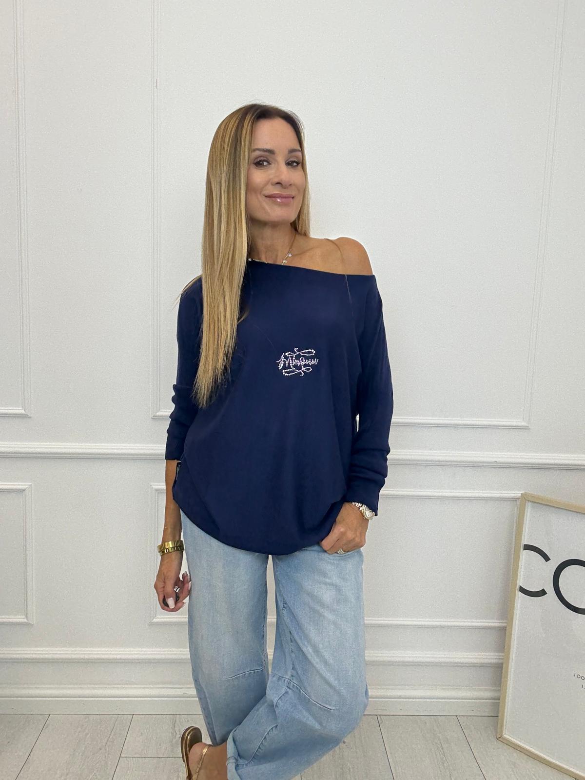 Bluzka Sweter Minouu z Diamentowym Logo Granat