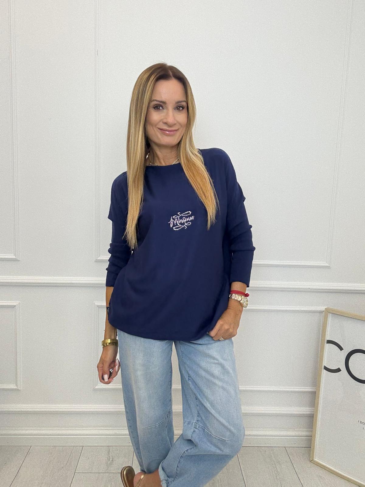 Bluzka Sweter Minouu z Diamentowym Logo Granat
