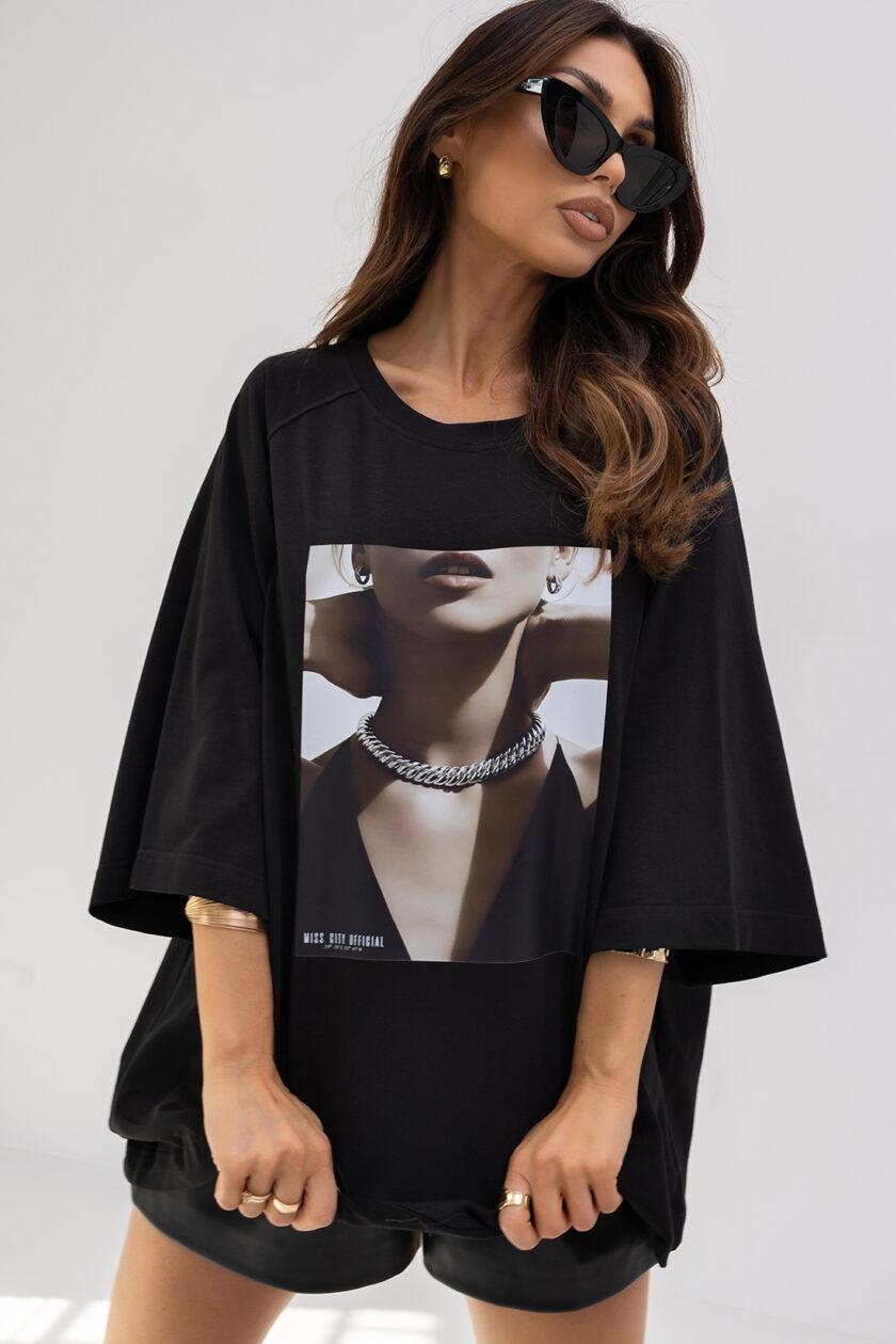 Czarny Damski T-Shirt Miss City Official Glory 