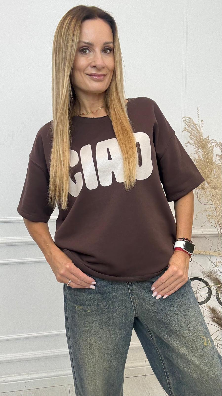 Czekolada Bluzka T-shirt z Napisem CIAO Mooij