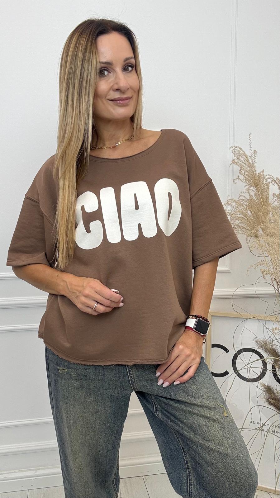 Mleczna Czekolada Bluzka T-shirt z Napisem CIAO Mooij