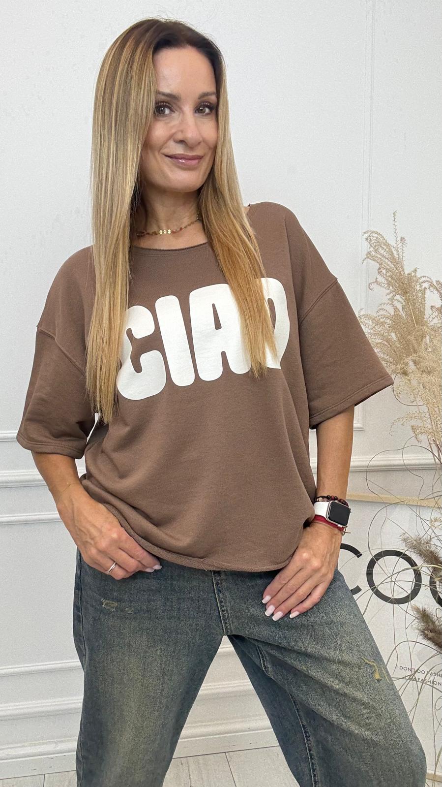 Mleczna Czekolada Bluzka T-shirt z Napisem CIAO Mooij