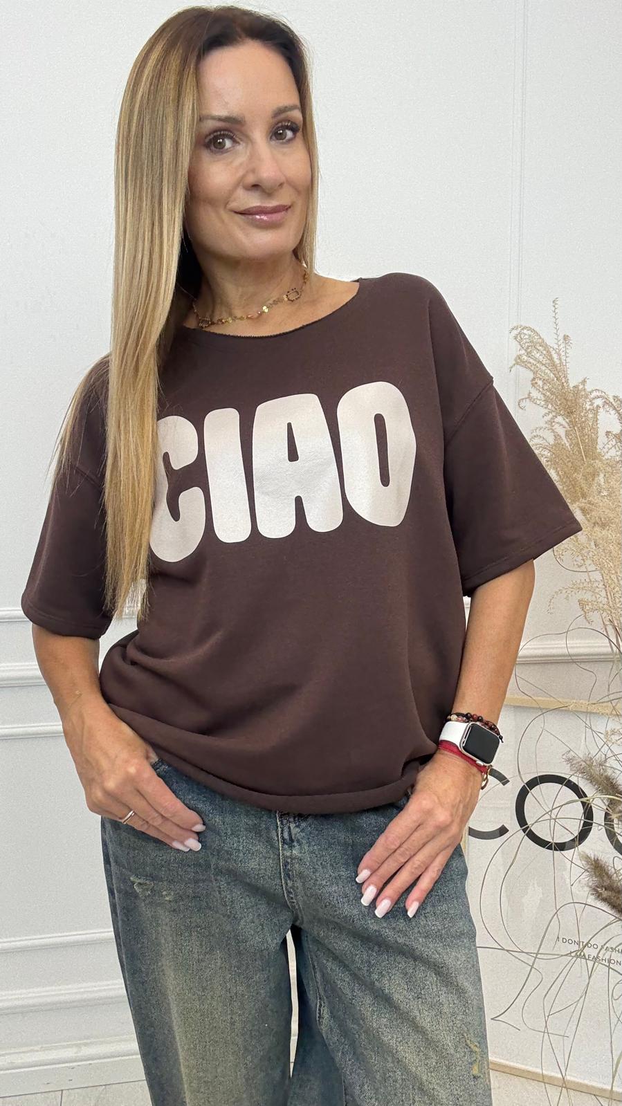Czekolada Bluzka T-shirt z Napisem CIAO Mooij