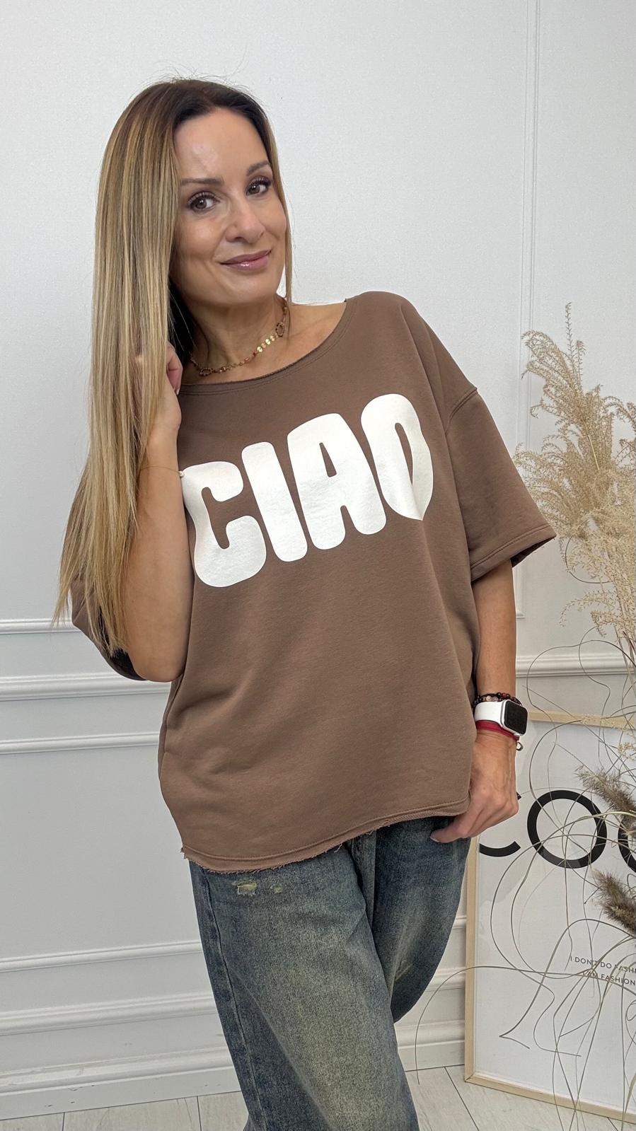 Mleczna Czekolada Bluzka T-shirt z Napisem CIAO Mooij