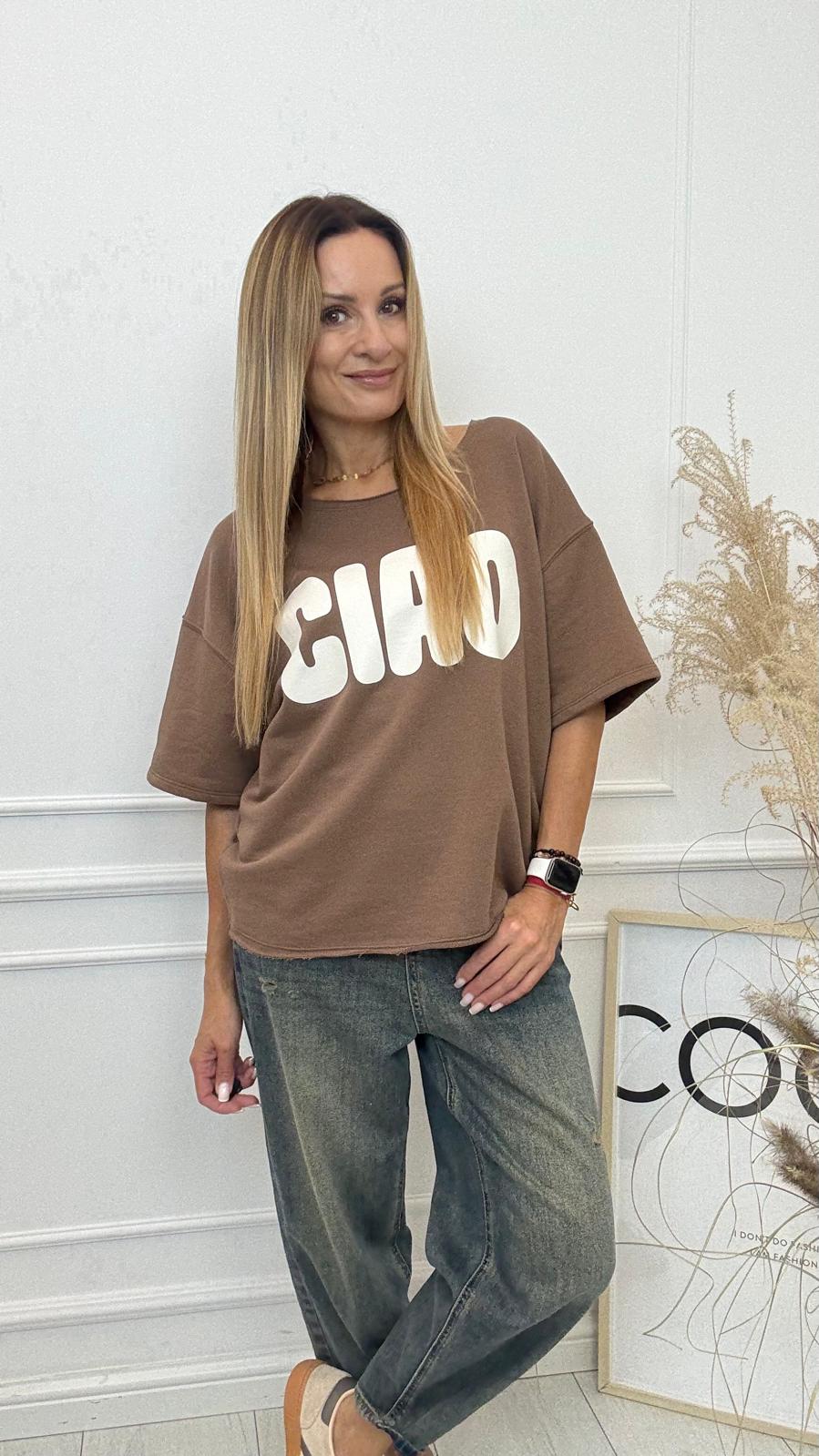 Mleczna Czekolada Bluzka T-shirt z Napisem CIAO Mooij