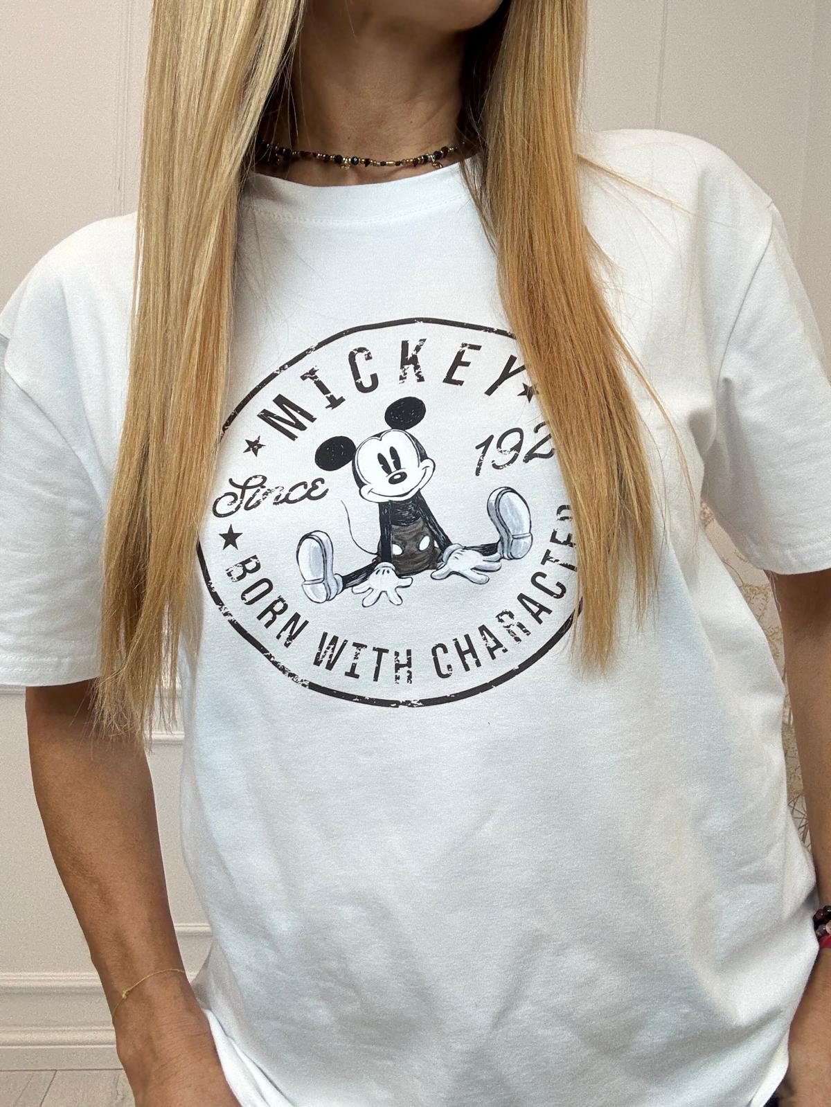 Biała Bluzka T-shirt Nooda Model z Myszką Mickey