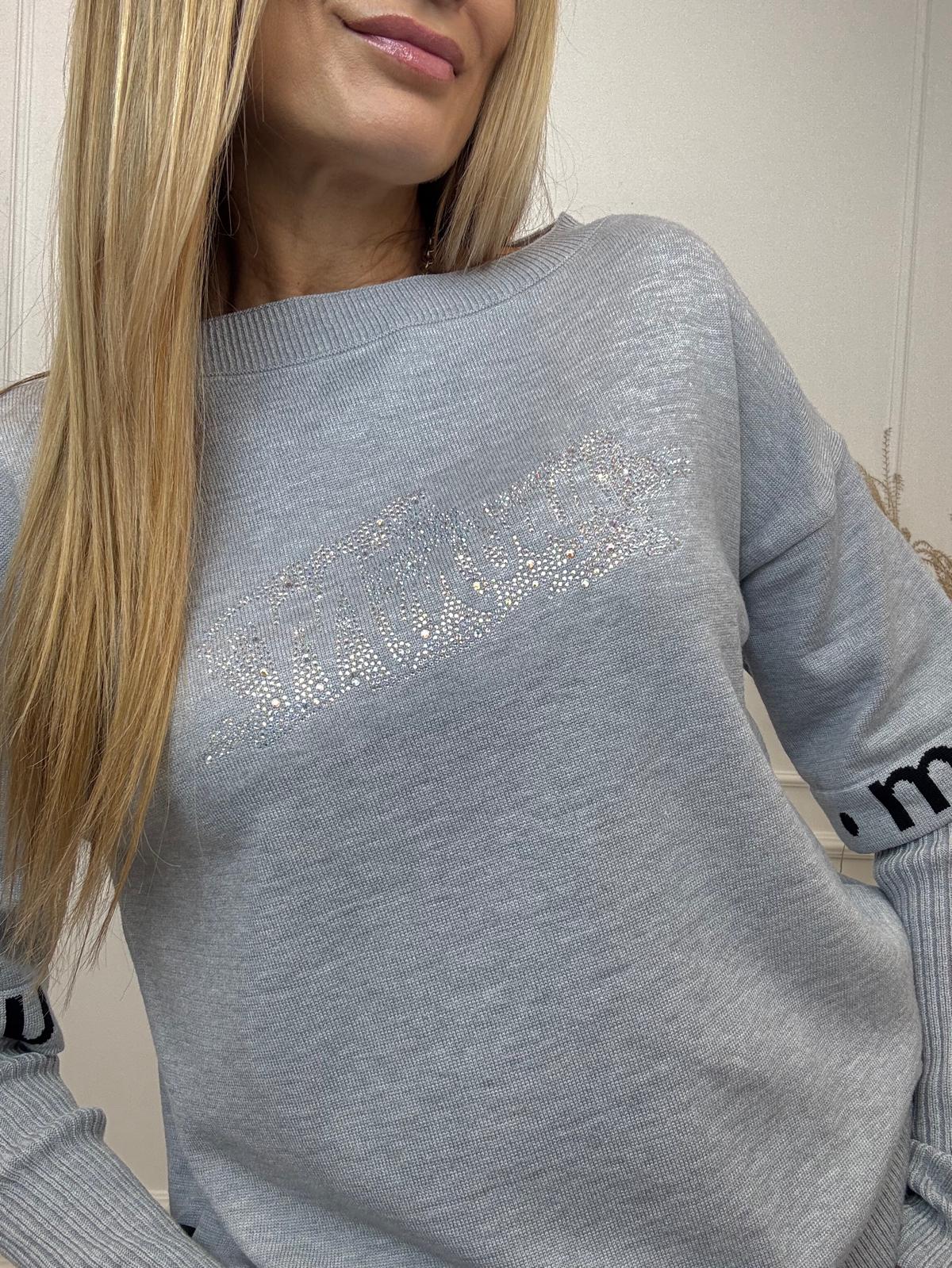 Sweter Bluza z Diamentowym Logo  Minouu Szary