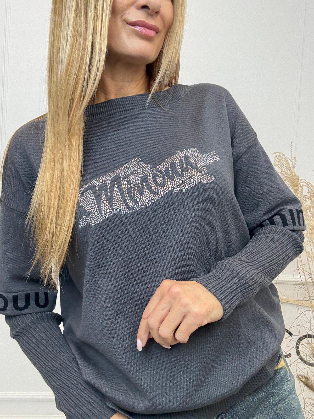 Sweter Bluza z Diamentowym Logo  Minouu Grafitowy