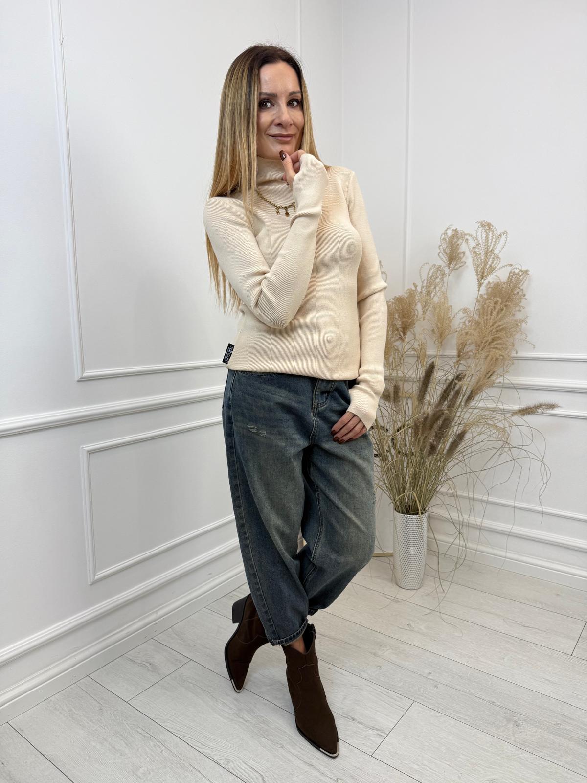 Beżowy Sweter Minouu Golf Wiskoza