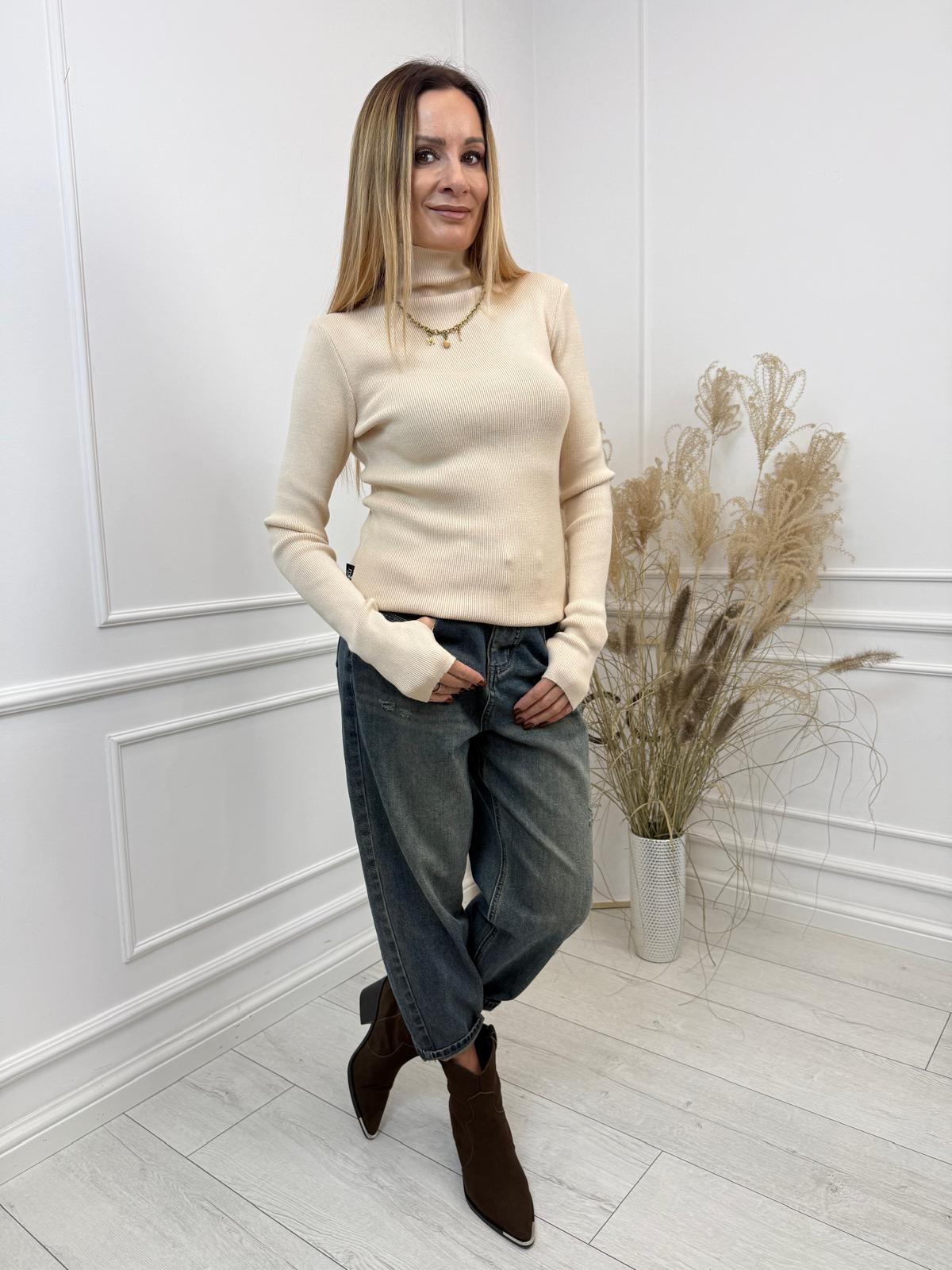 Beżowy Sweter Minouu Golf Wiskoza