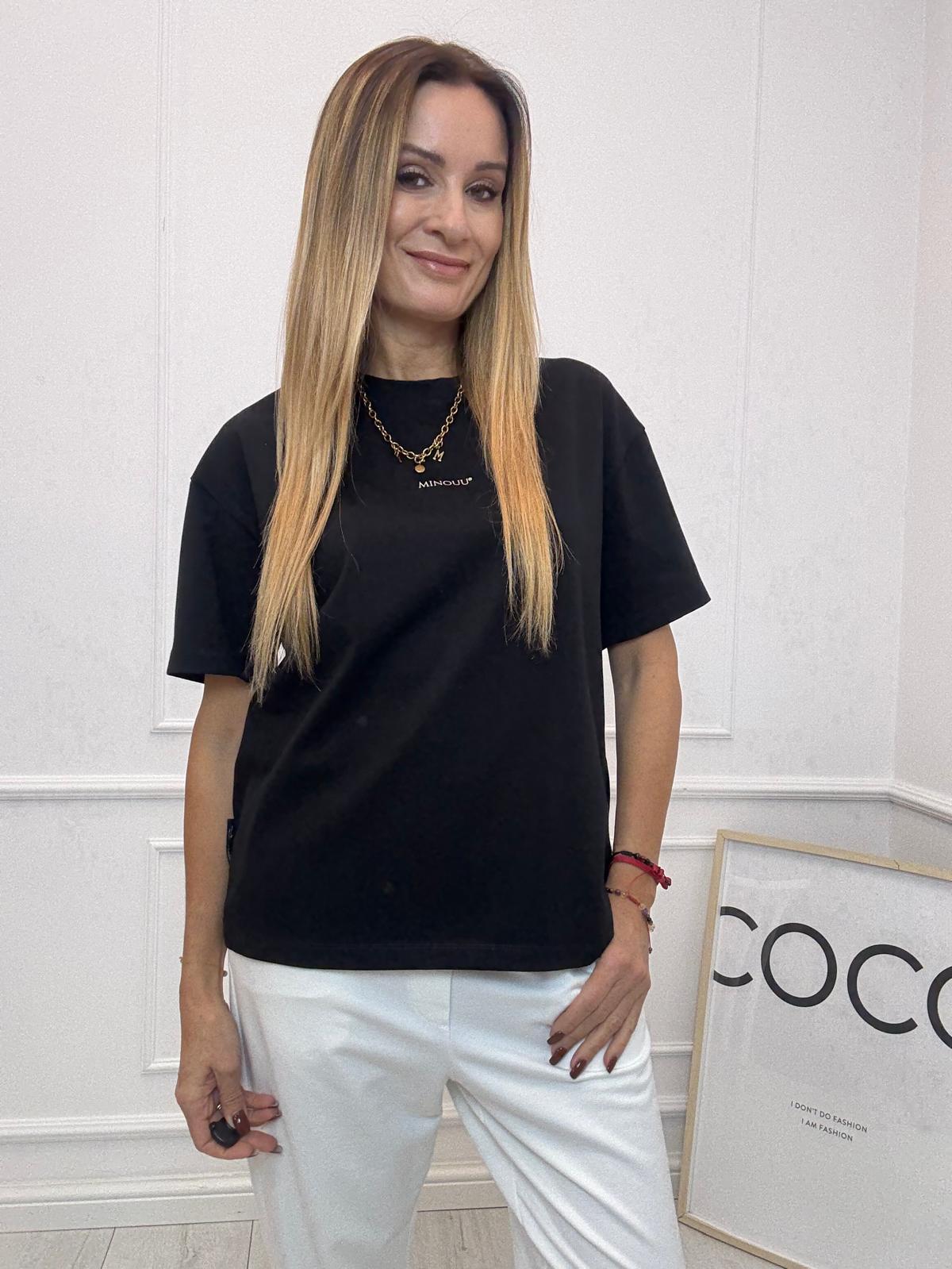 Czarny Damski T-Shirt Minouu