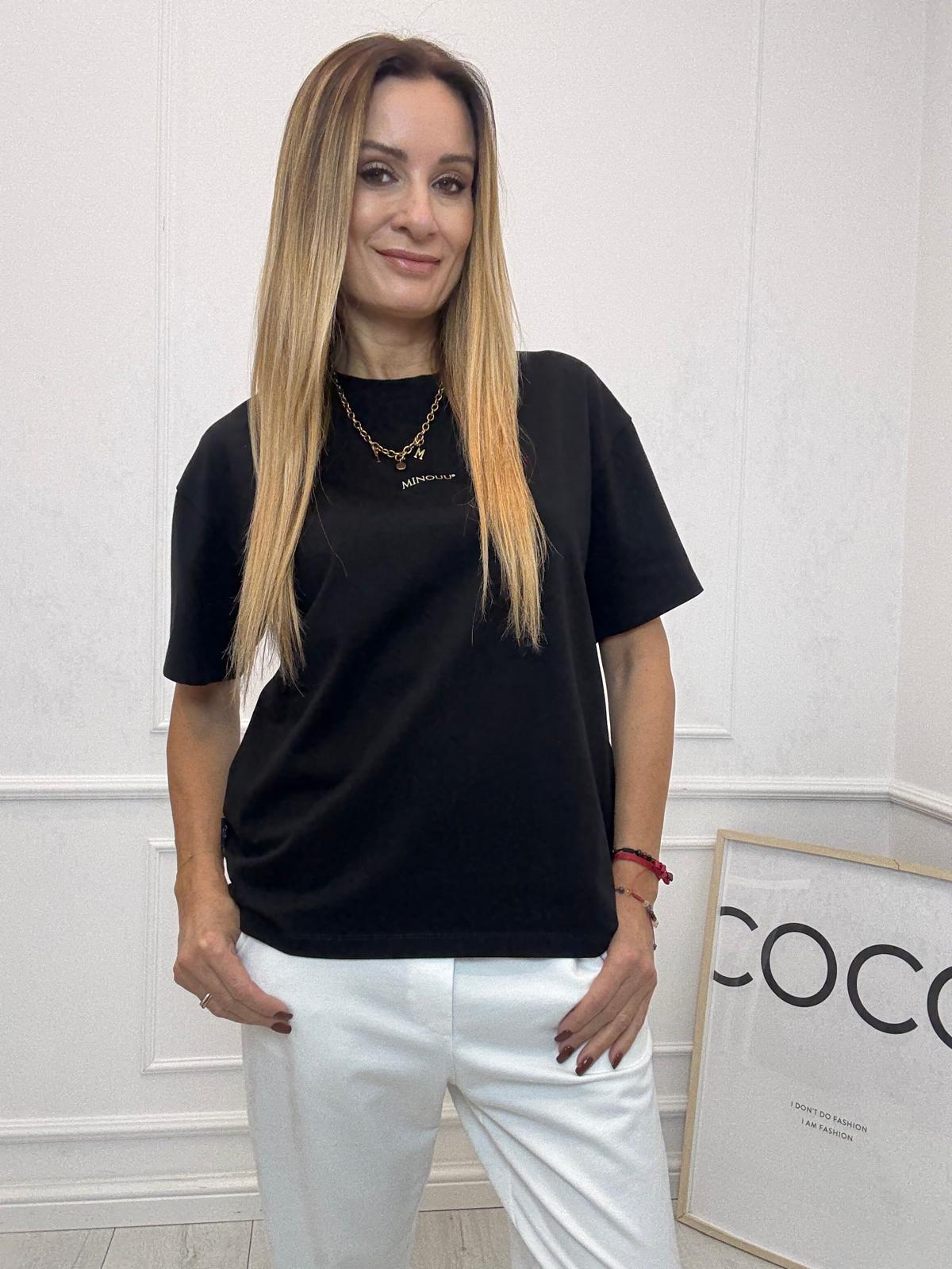 Czarny Damski T-Shirt Minouu