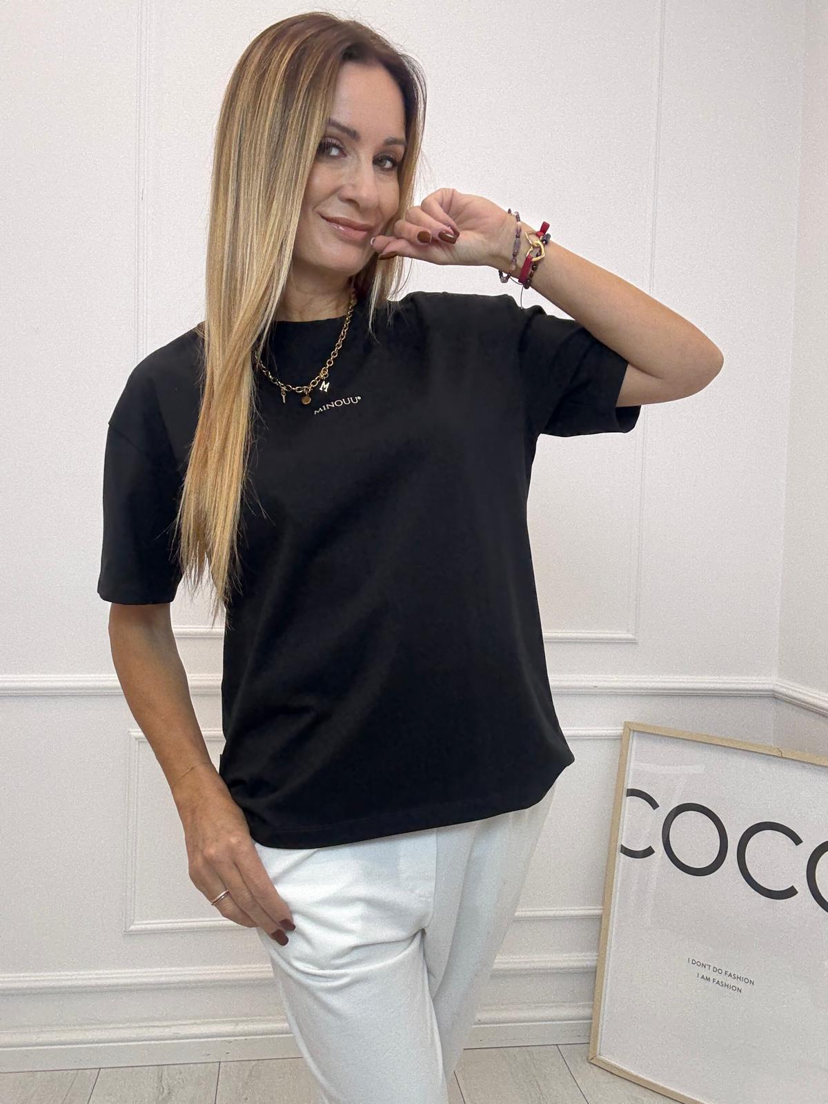 Czarny Damski T-Shirt Minouu