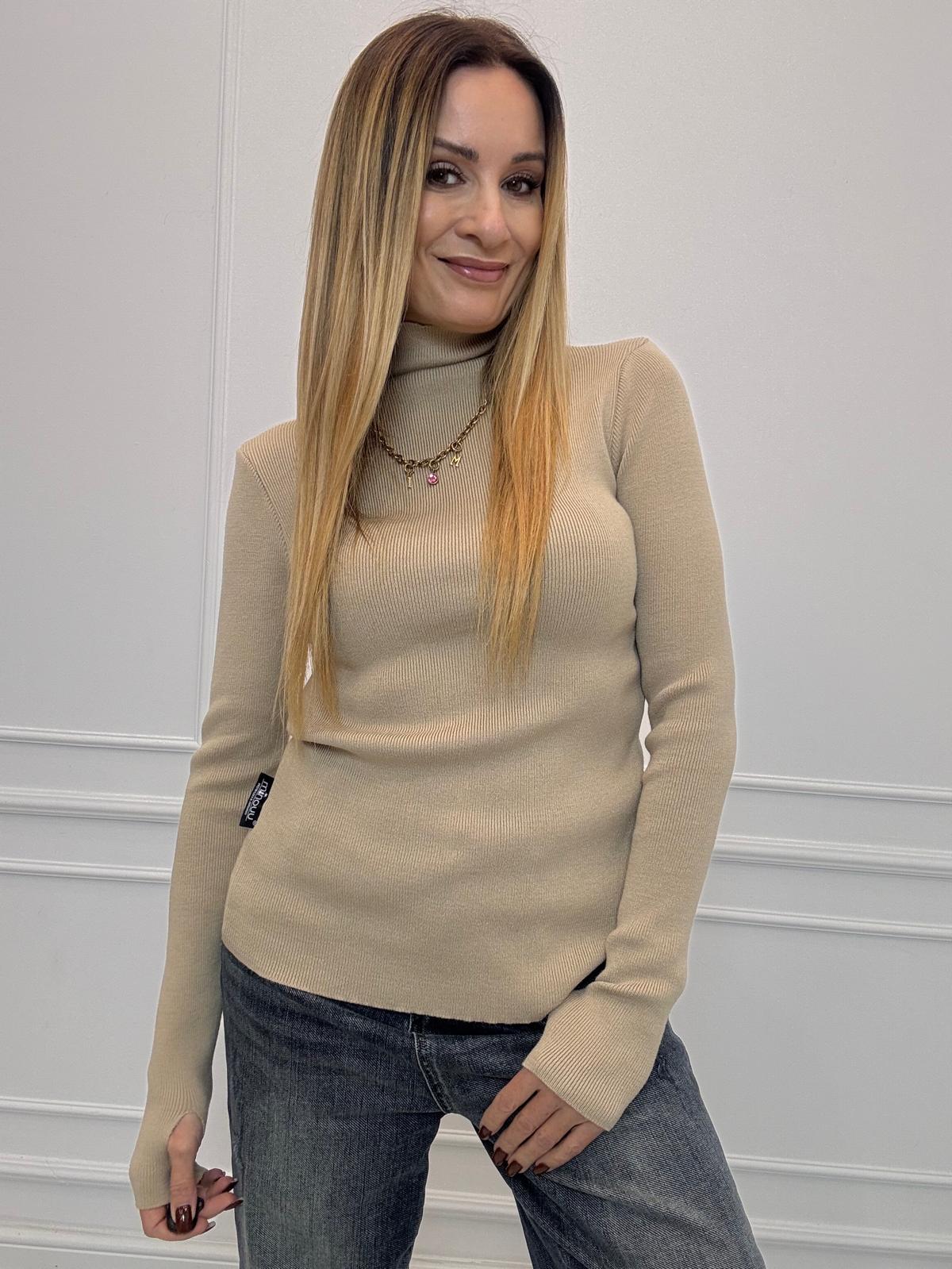 Ciemnobeżowy Sweter Minouu Golf Wiskoza