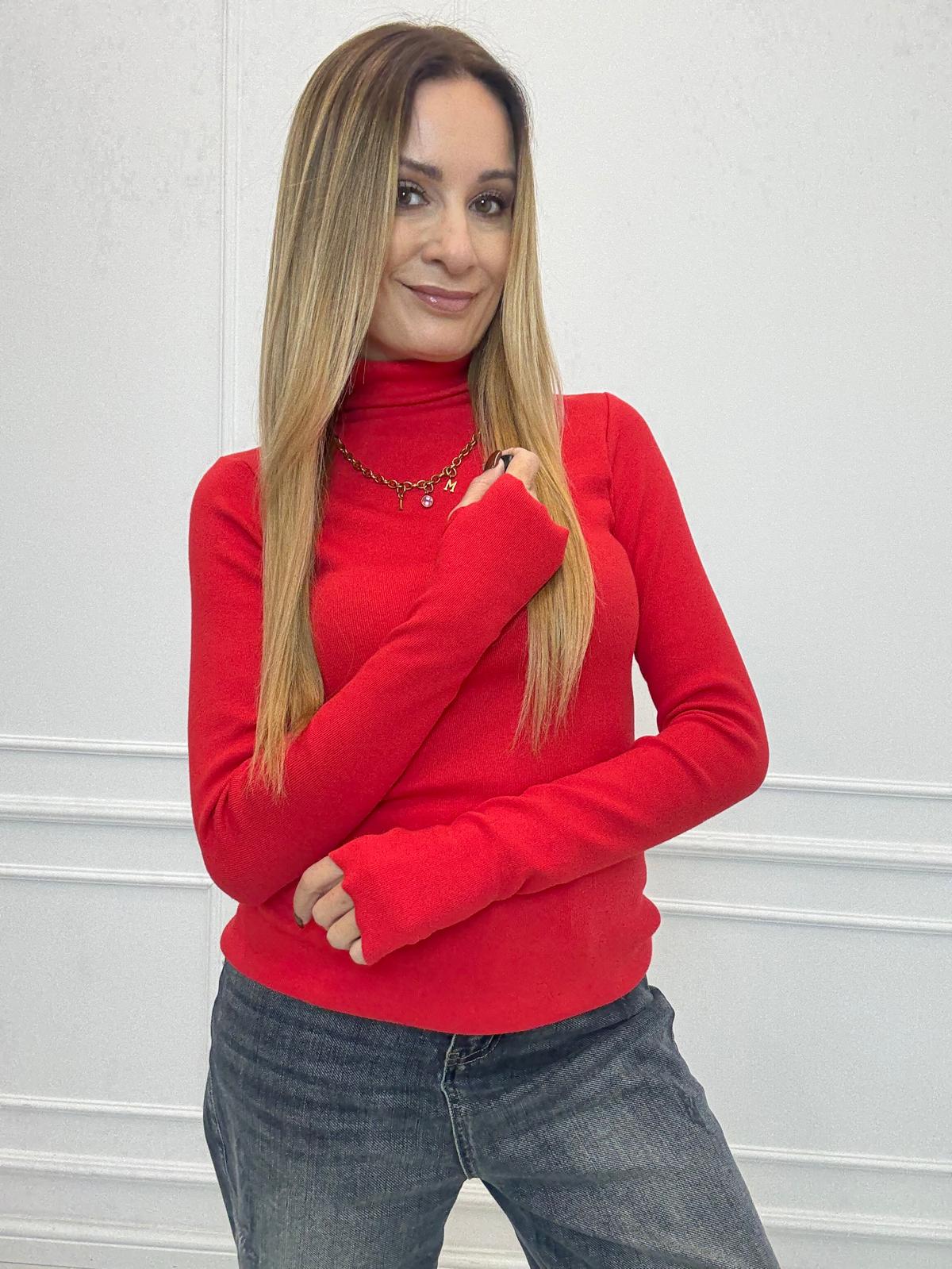 Czerwony Sweter Golf Minouu ANAIS 