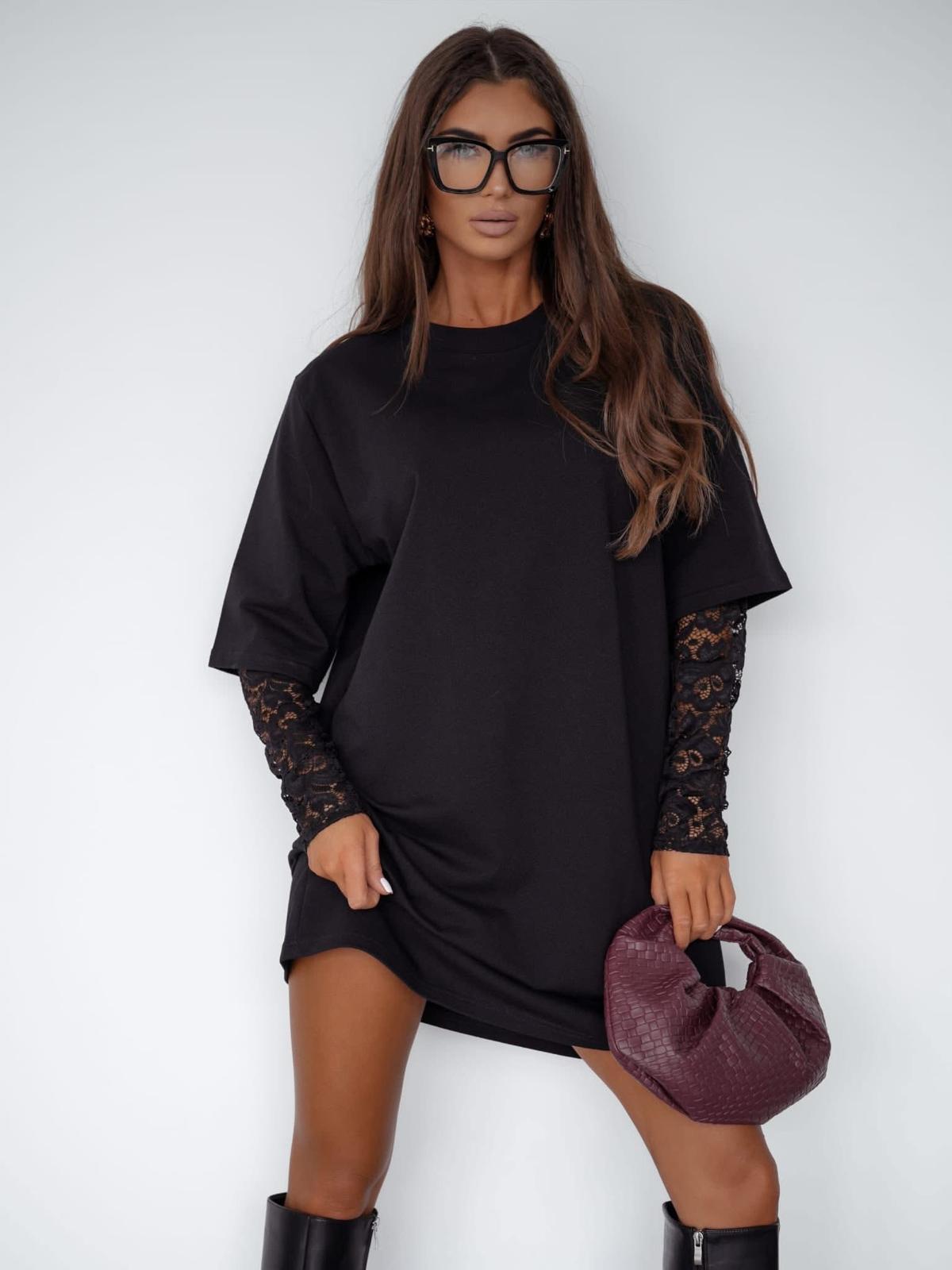 Sukienka Bocca Czarna z Koronkowymi Rękawami