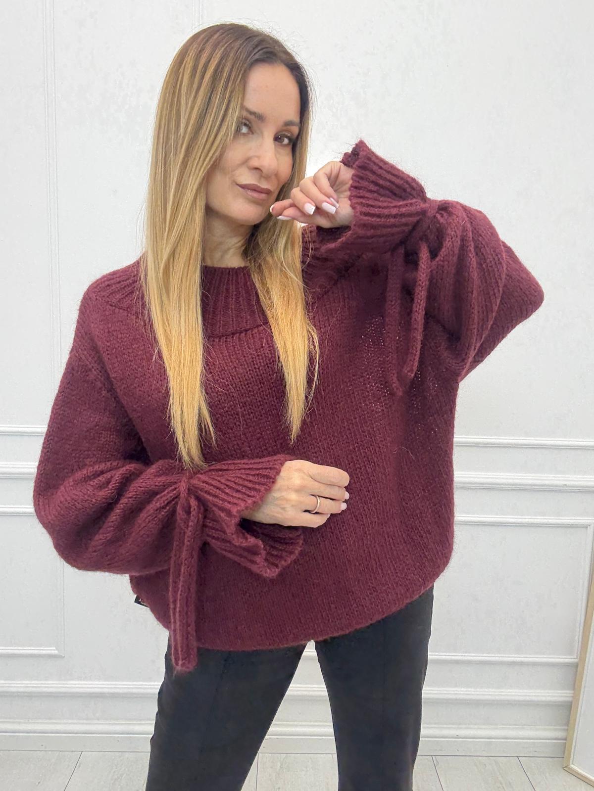 Bordowy Sweter Hiszpanka Minouu Moher