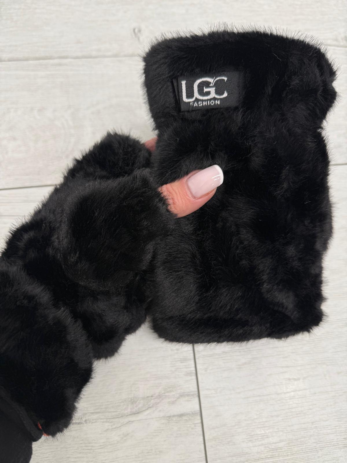 Czarne Rękawiczki Bez Palców UGC Fashion Futerko