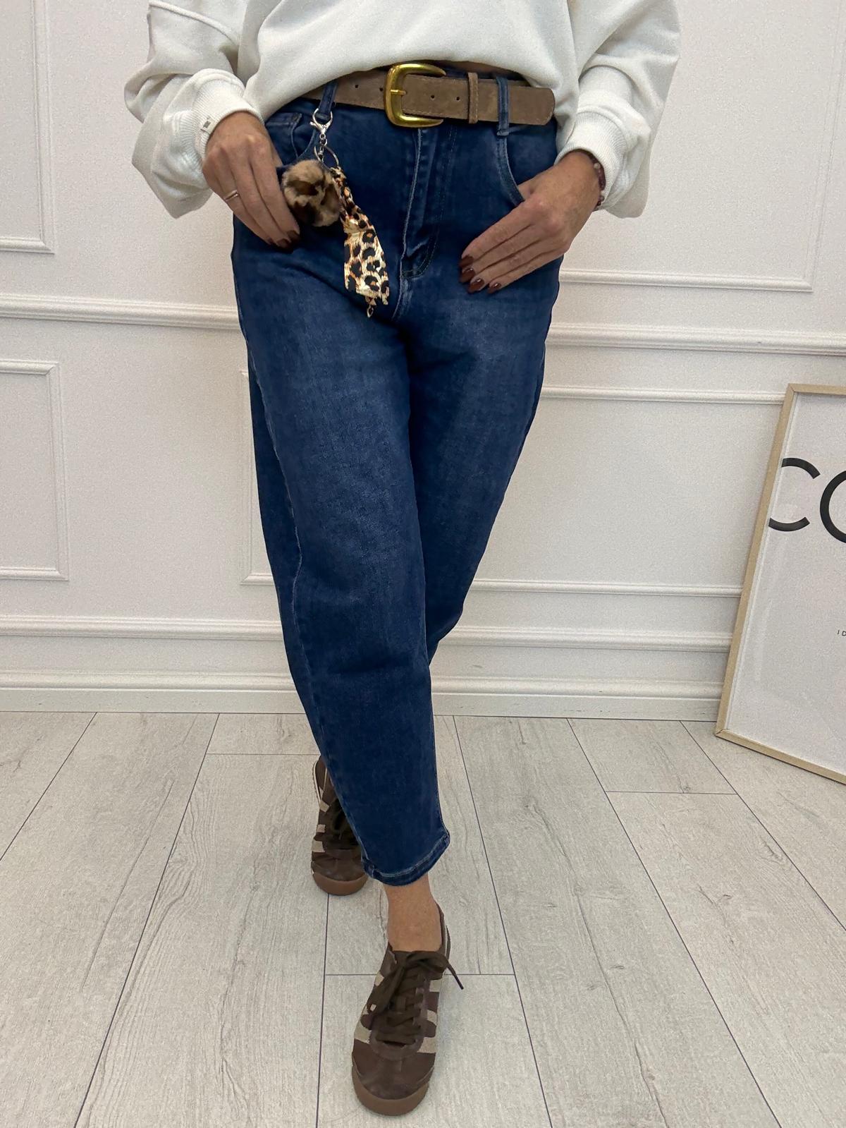 Spodnie Jeans M'Sara Balloon Fit z Paskiem + Przywieszka