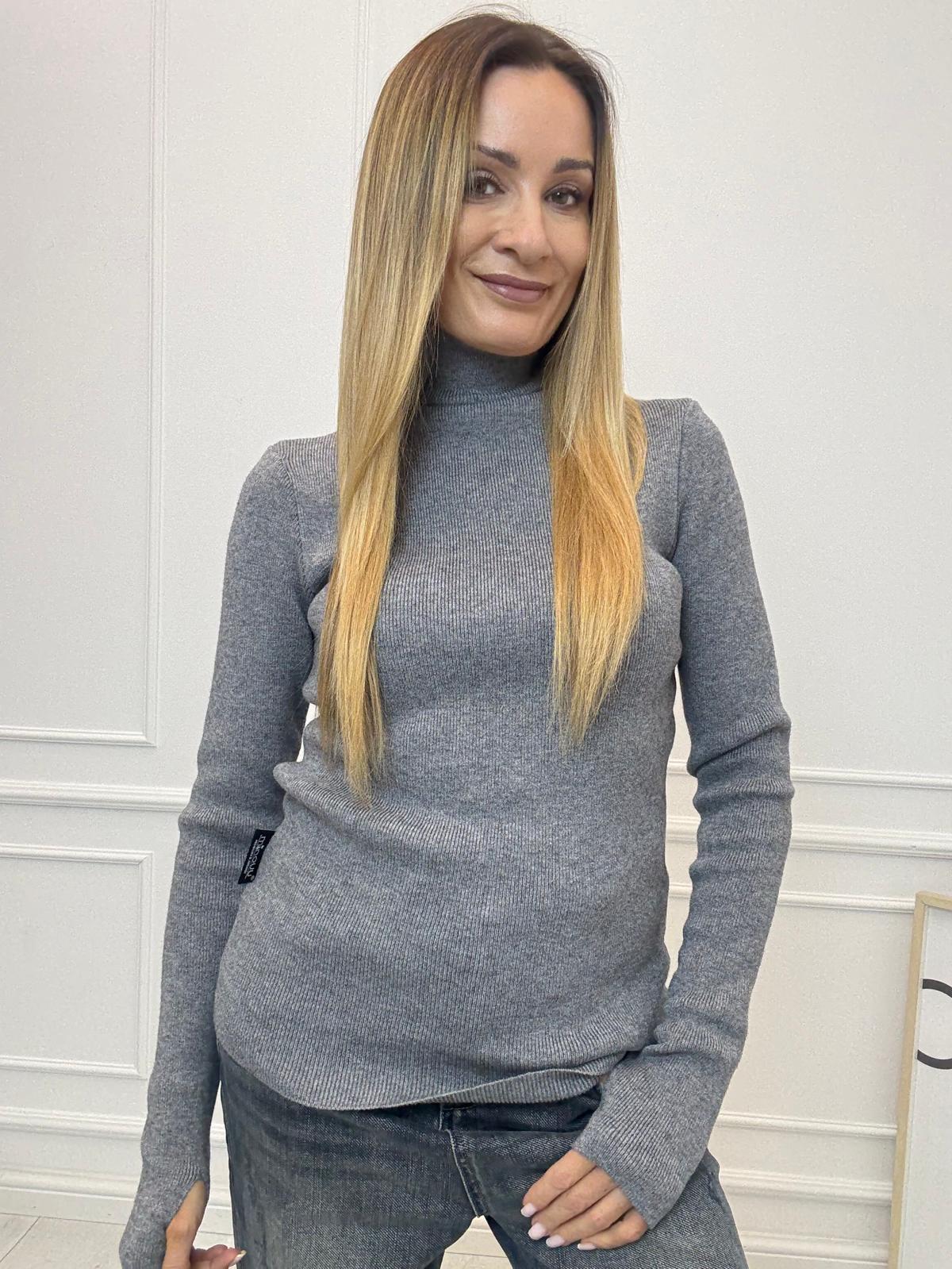 Szary Sweter Minouu Golf Wiskoza