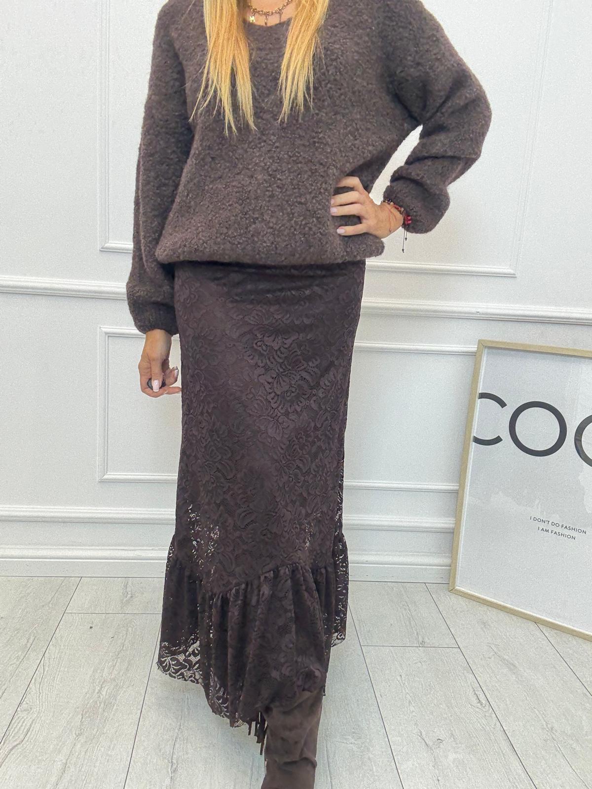 Spódnica Minouu Czekoladowa Koronkowa