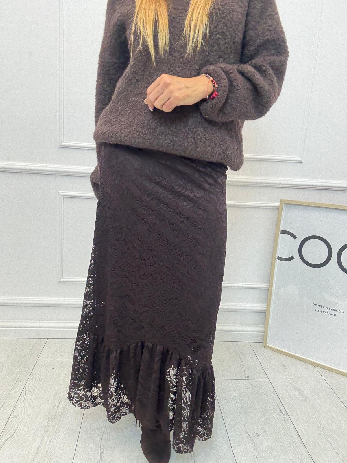 Spódnica Minouu Czekoladowa Koronkowa