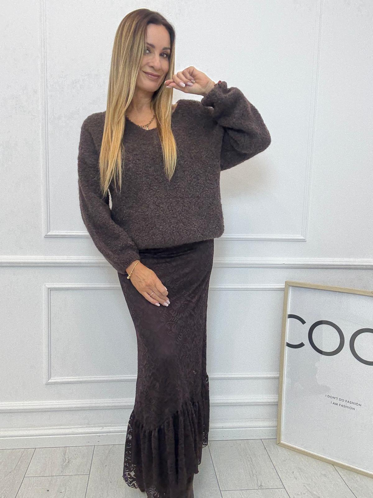 Spódnica Minouu Czekoladowa Koronkowa