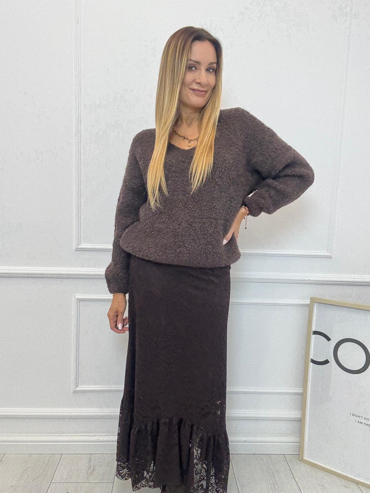 Spódnica Minouu Czekoladowa Koronkowa