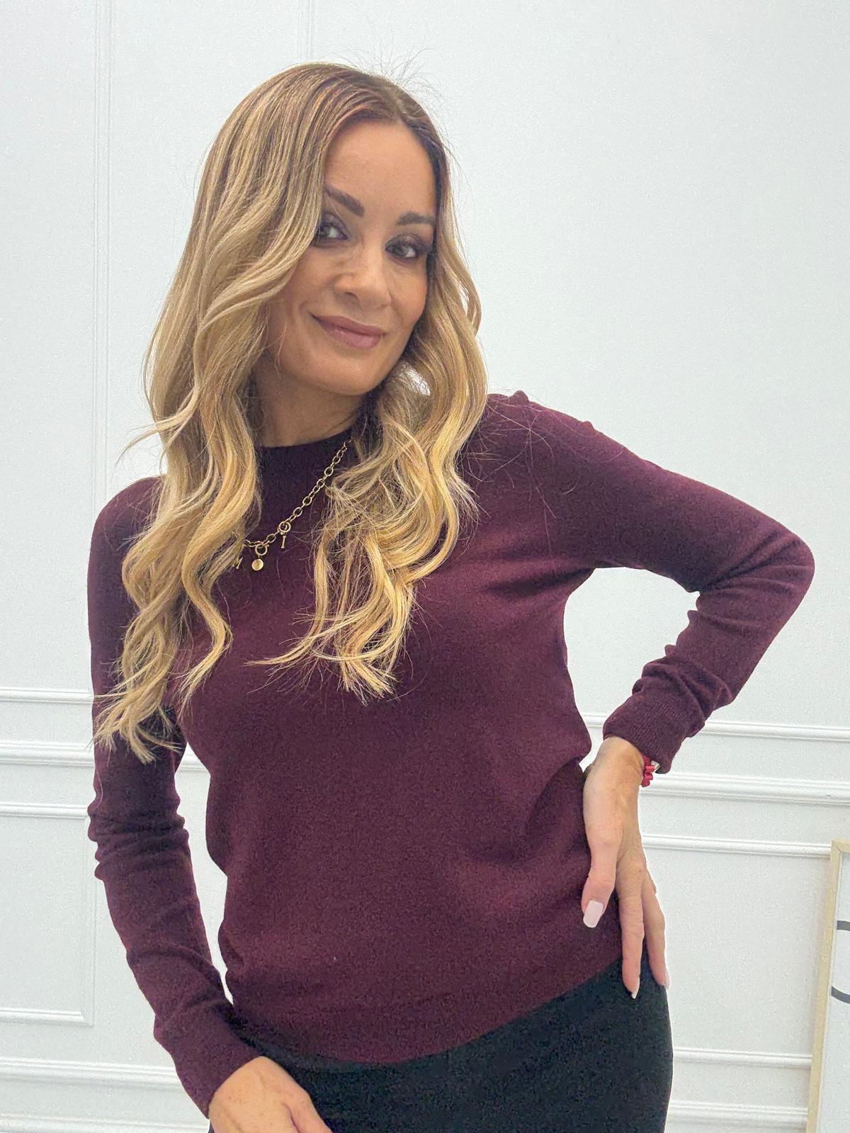 Sweterek na Długi Rękaw Angora Wino