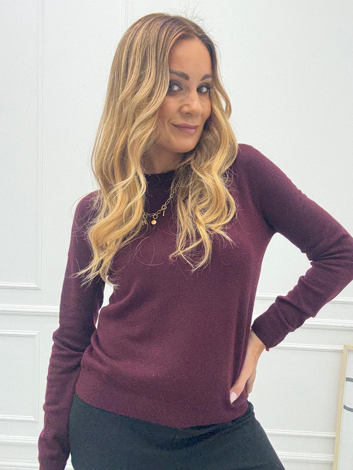 Sweterek na Długi Rękaw Angora Wino